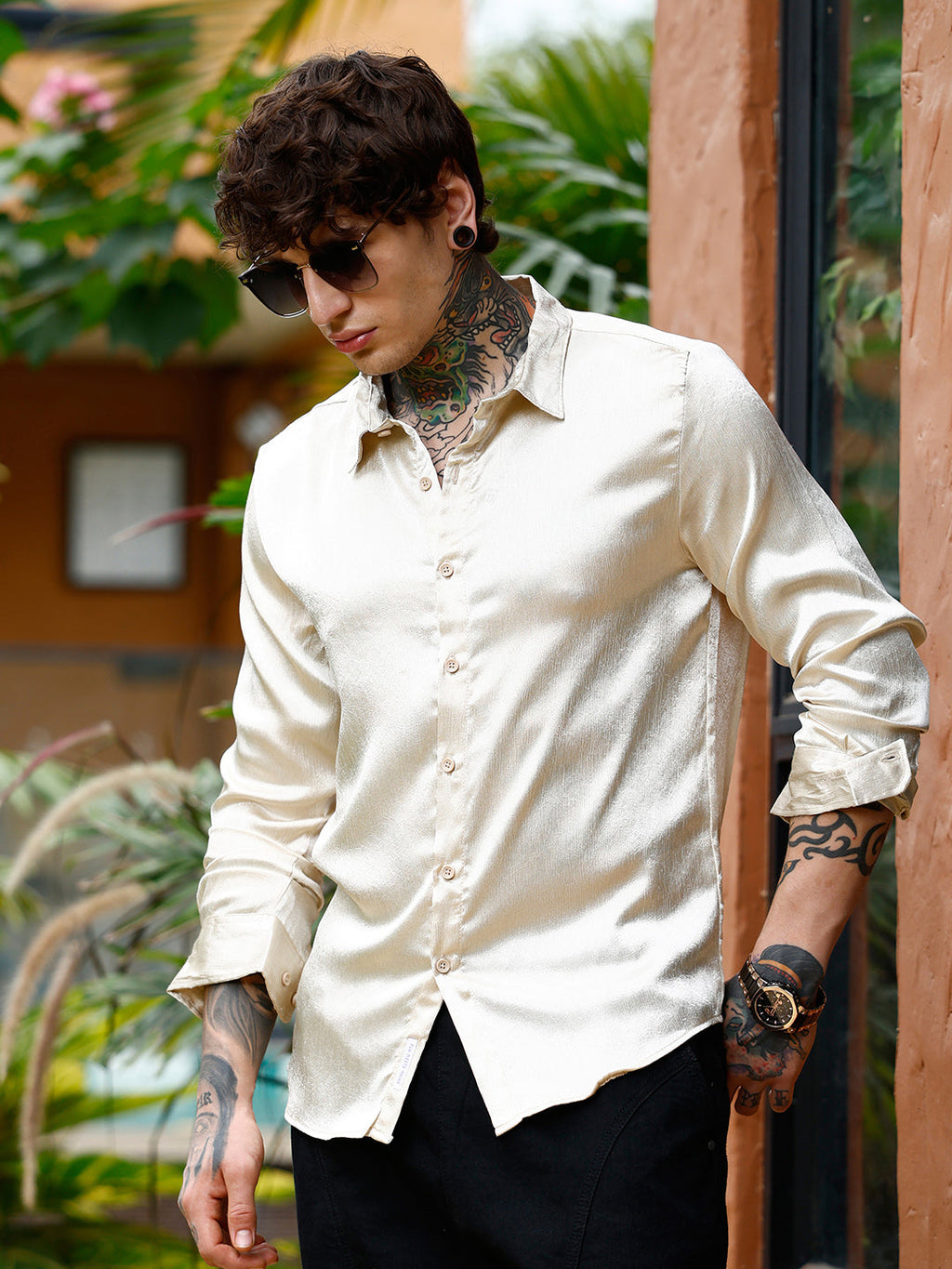 Crushed-Satin Regular Shirt