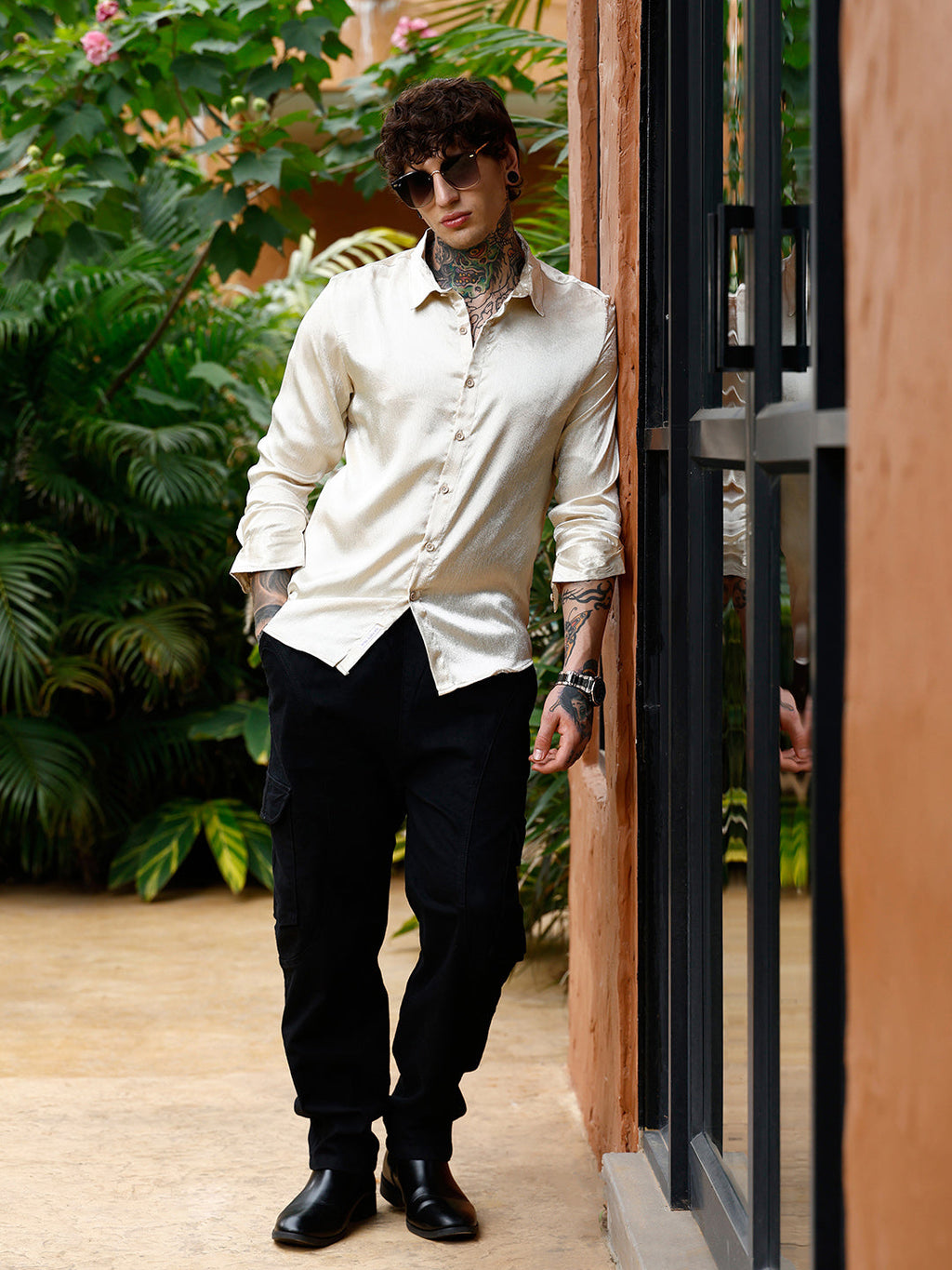 Crushed-Satin Regular Shirt