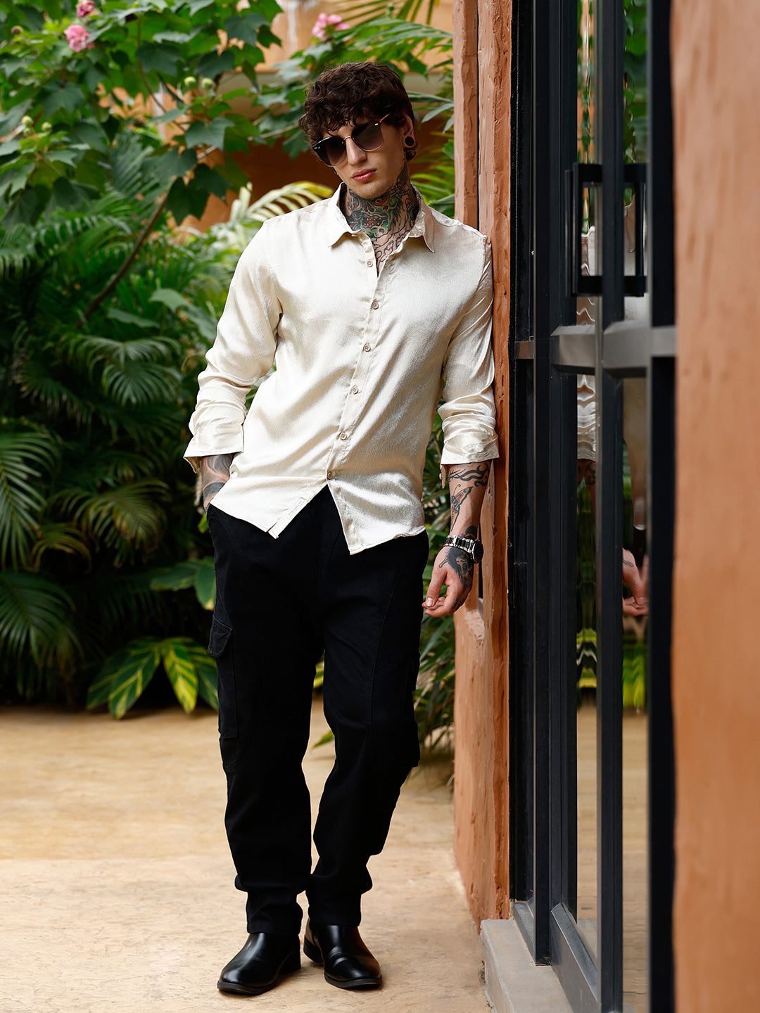 Crushed-Satin Regular Shirt