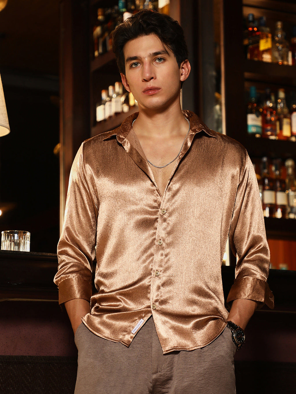 Gleaming Crushed-Satin Shirt