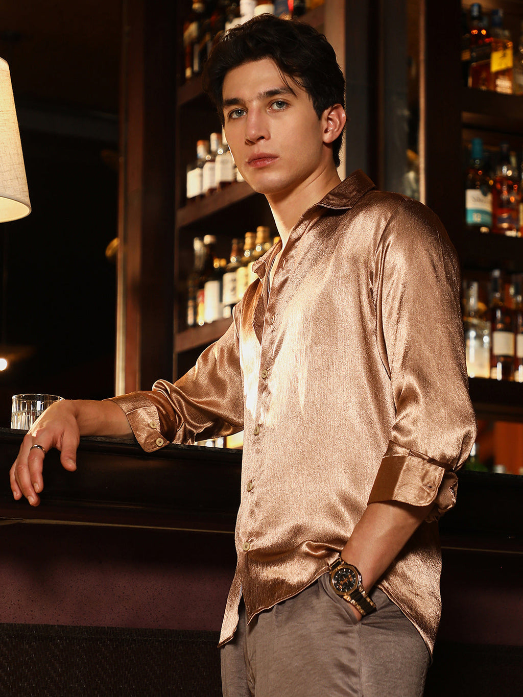 Gleaming Crushed-Satin Shirt