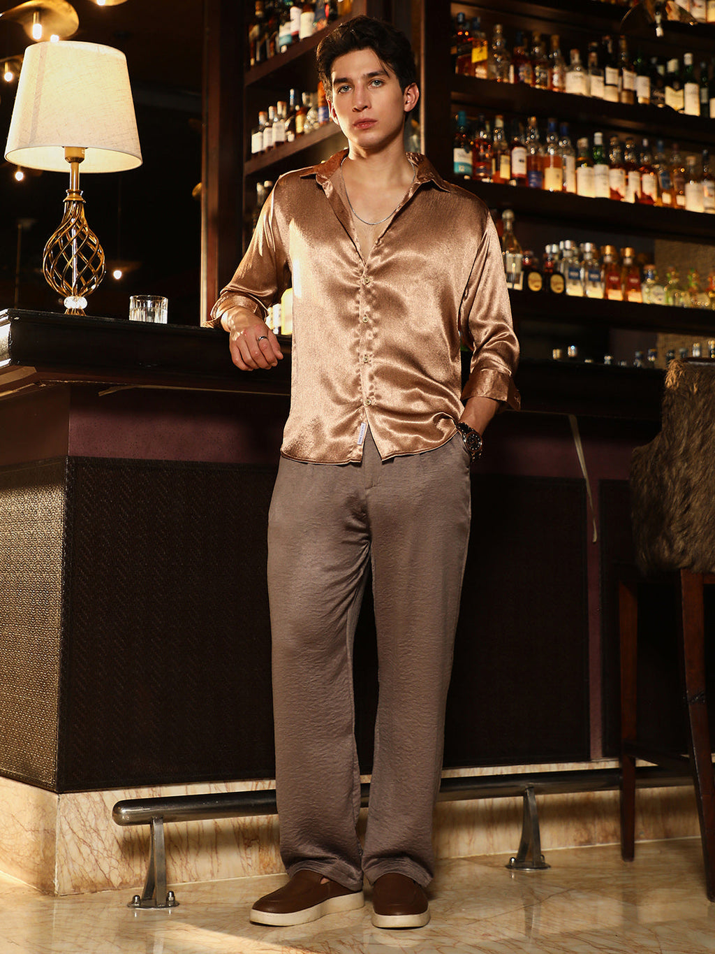 Gleaming Crushed-Satin Shirt