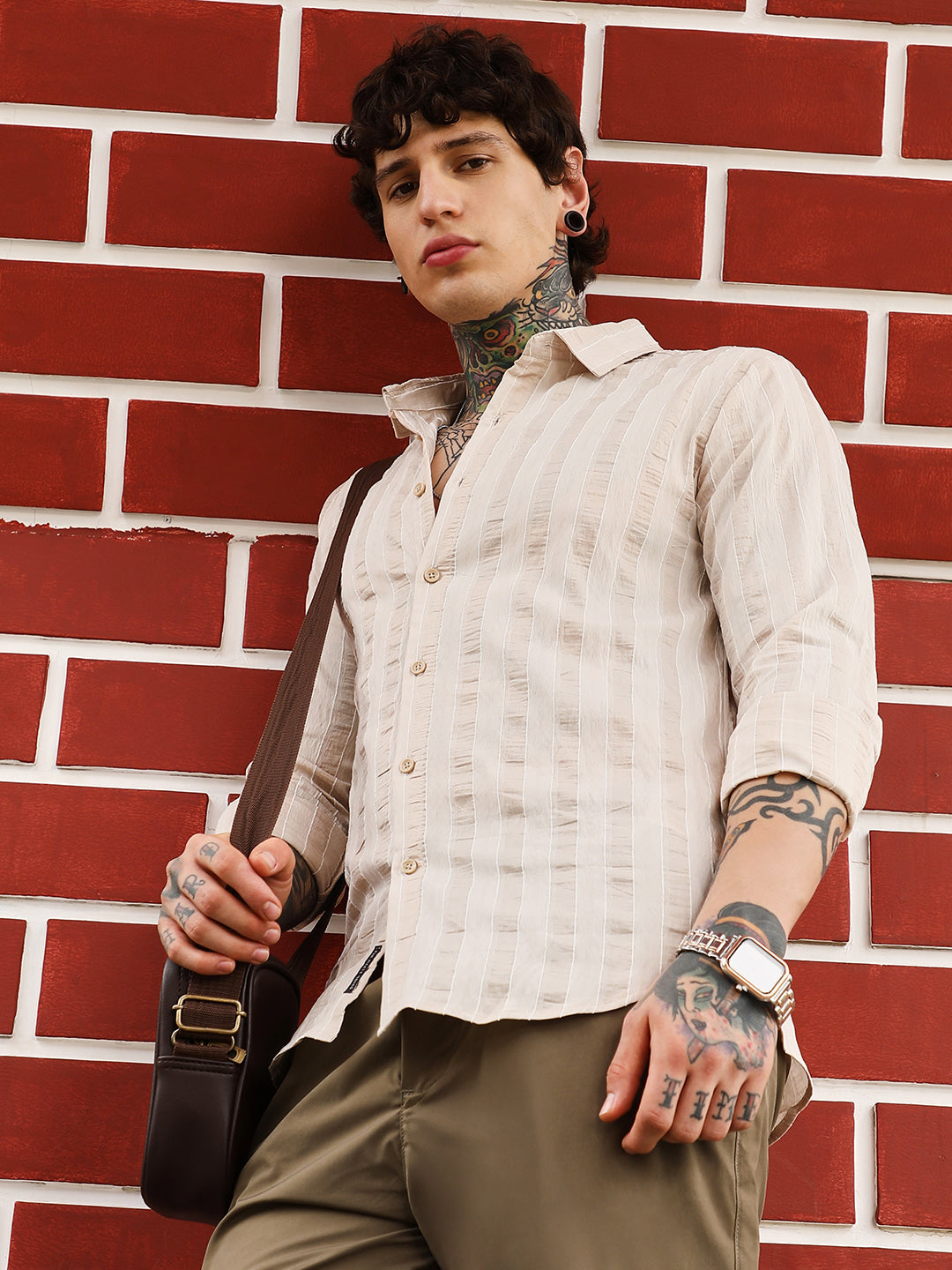 Textured Candy-Striped Shirt