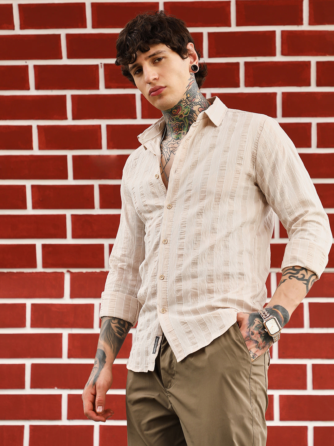 Textured Candy-Striped Shirt