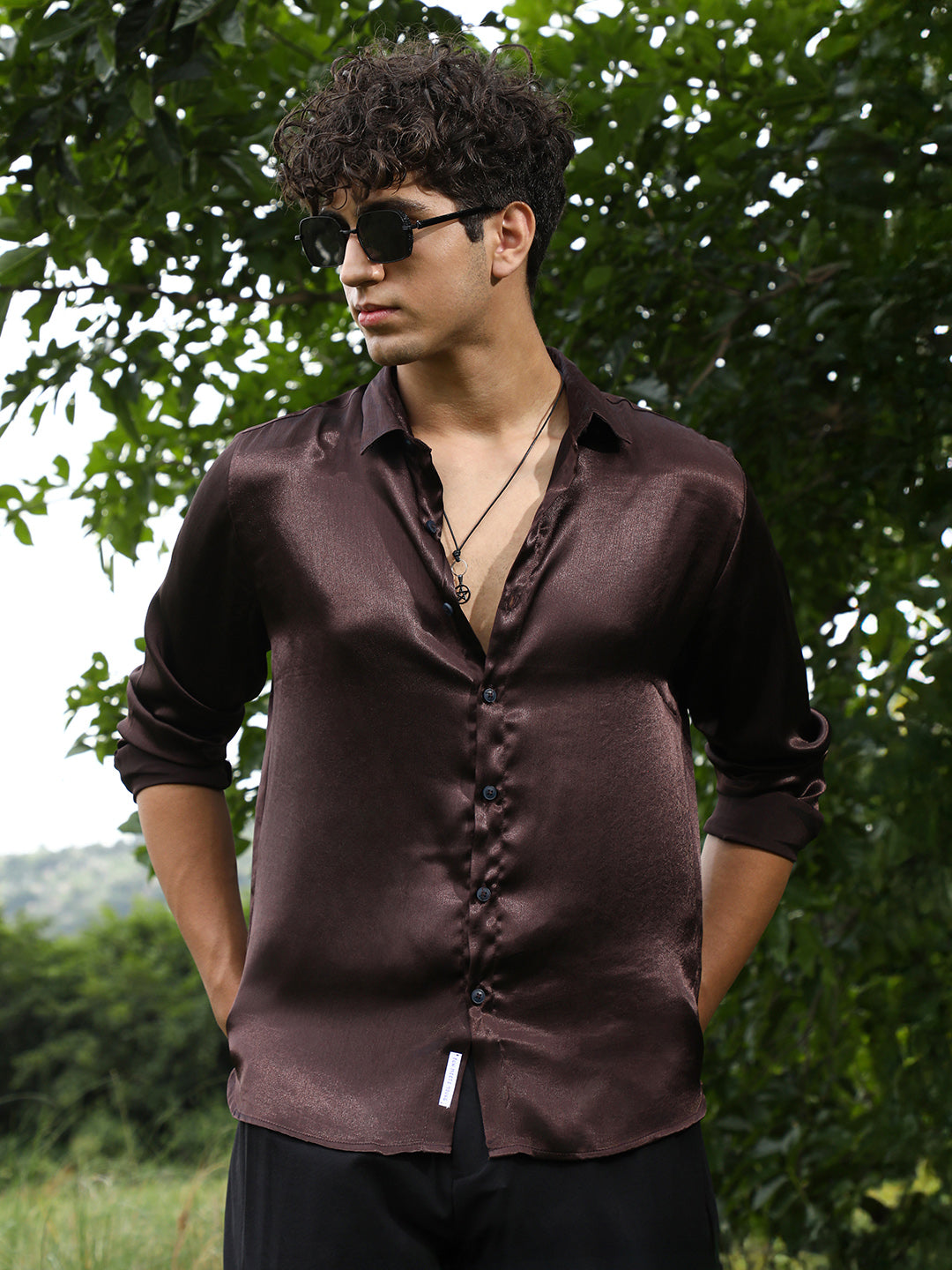 princess polly baby blue dress Coffee Brown Shirt – ASTA ARAY main image 0