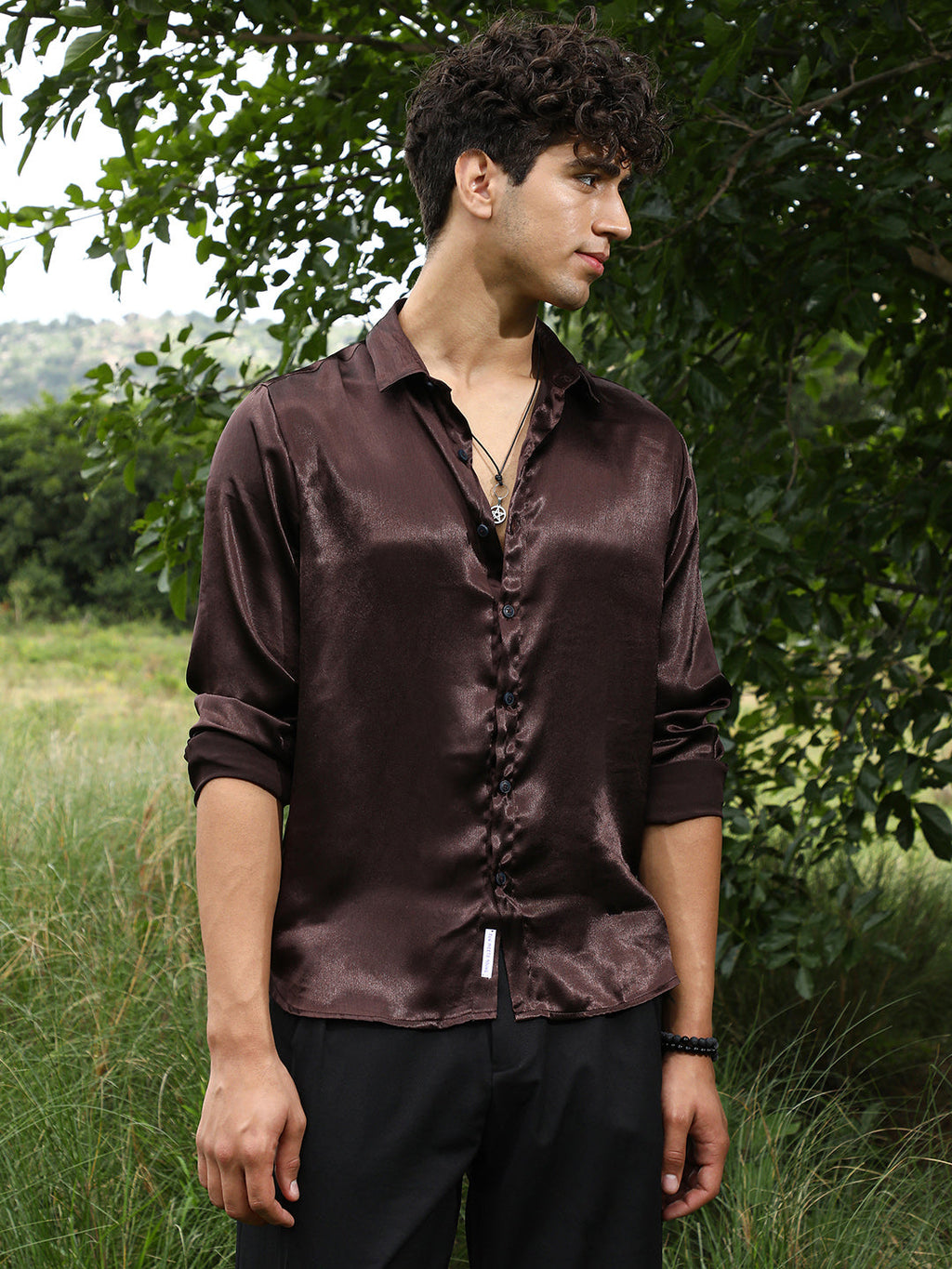 Gleaming Crushed-Satin Shirt