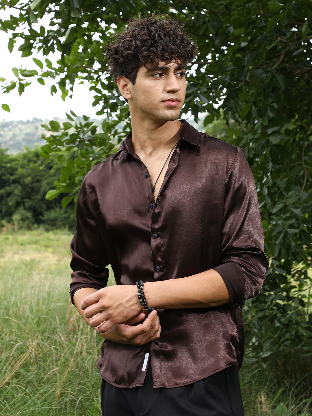 Gleaming Crushed-Satin Shirt