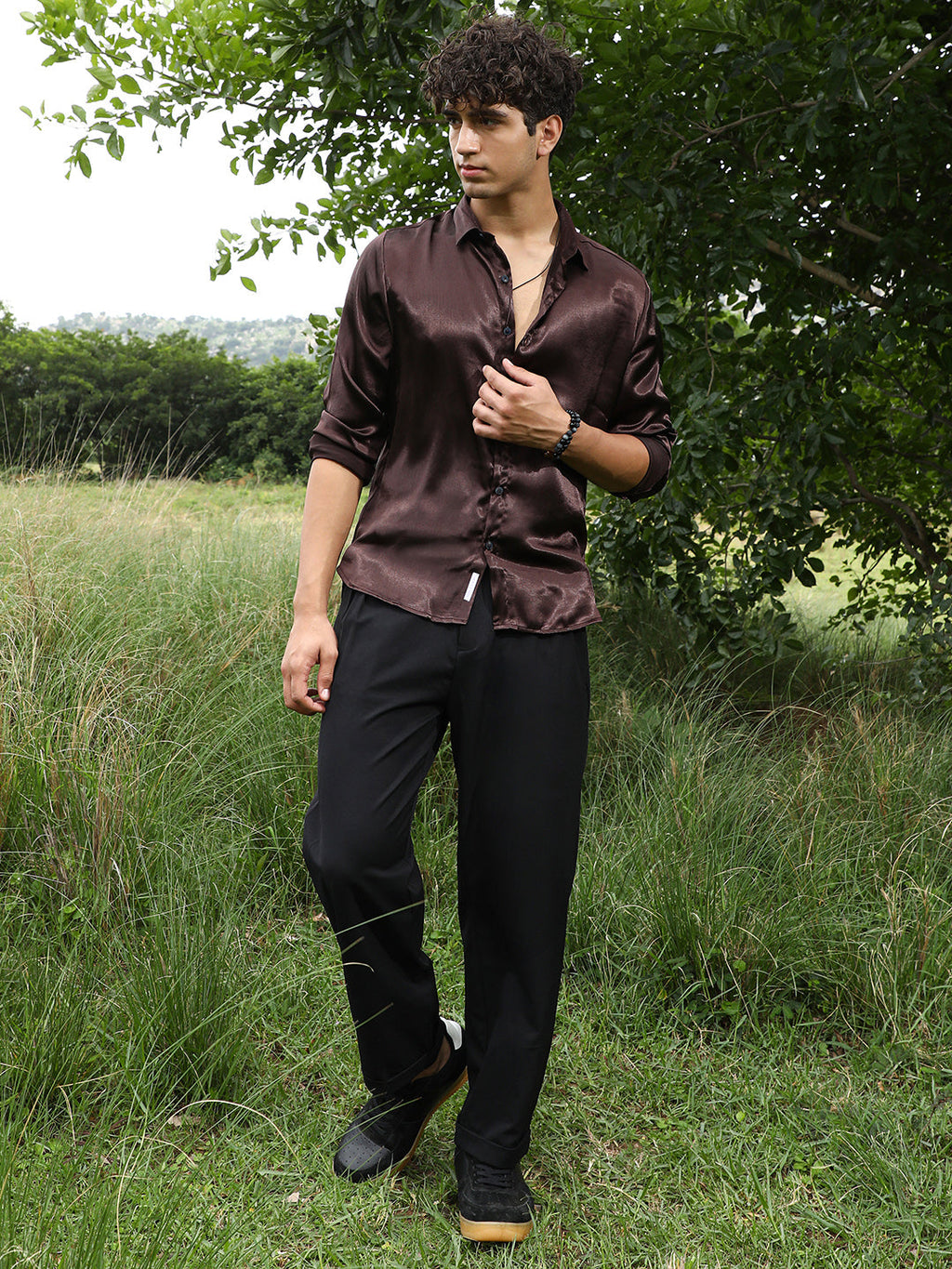 Gleaming Crushed-Satin Shirt