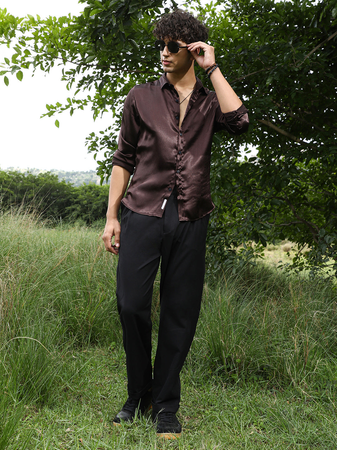 Gleaming Crushed-Satin Shirt