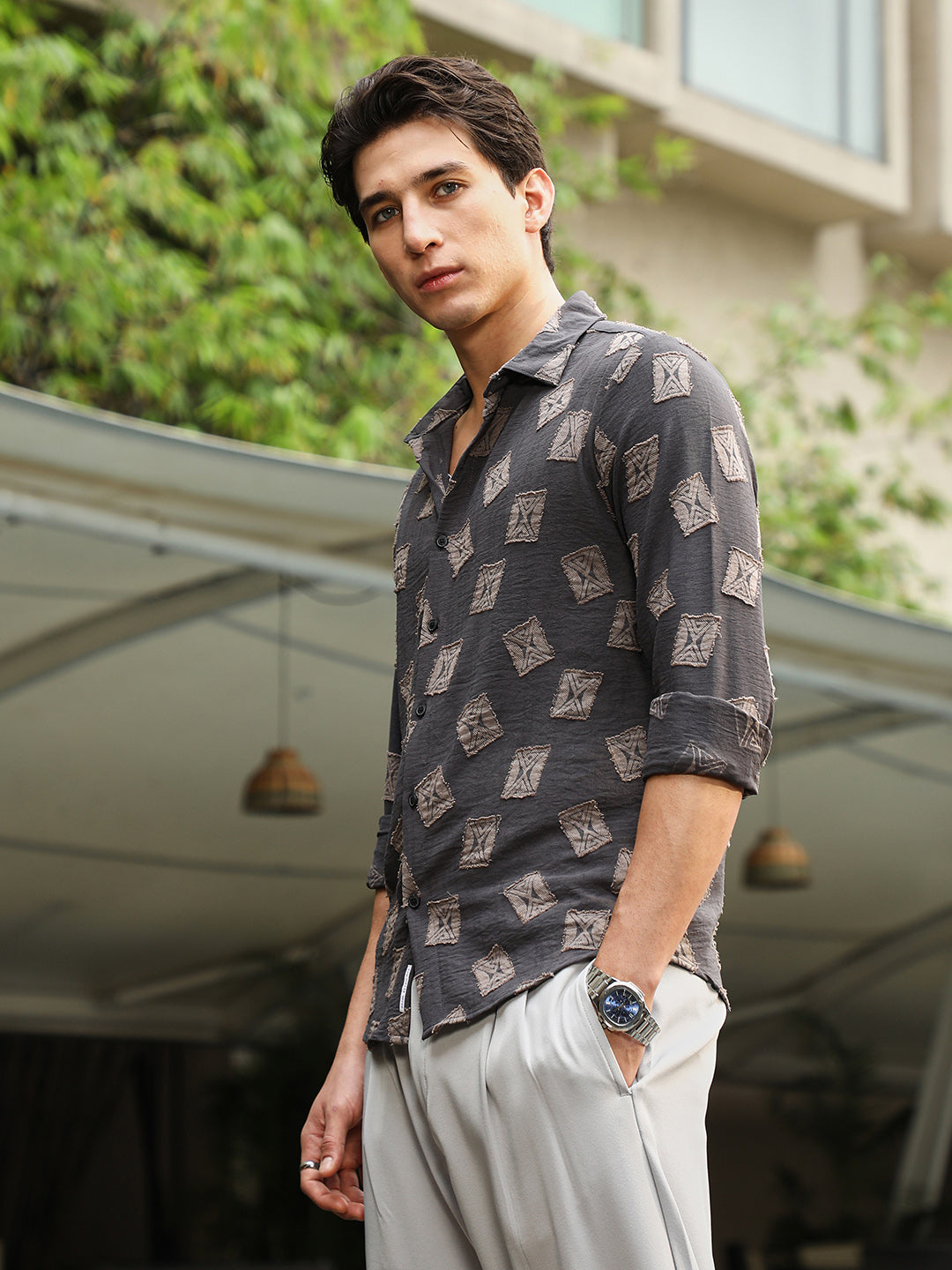 Folk-Block Jacquard Shirt