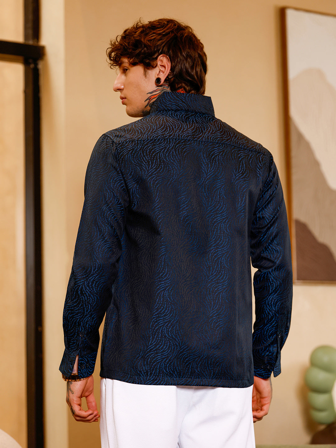 Contrast-Streaks Jacquard Shirt