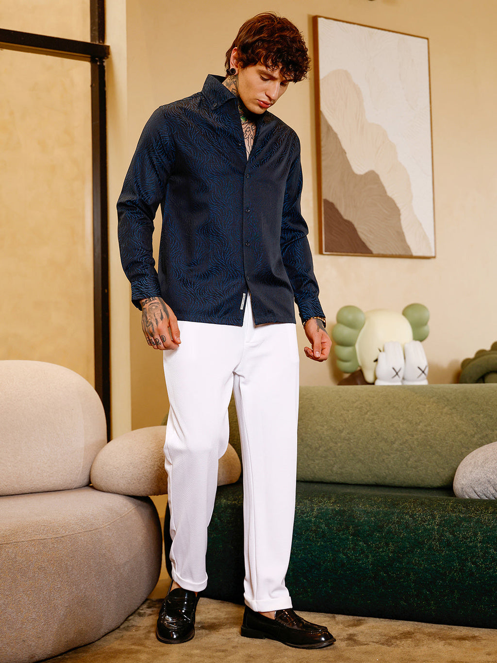 Contrast-Streaks Jacquard Shirt