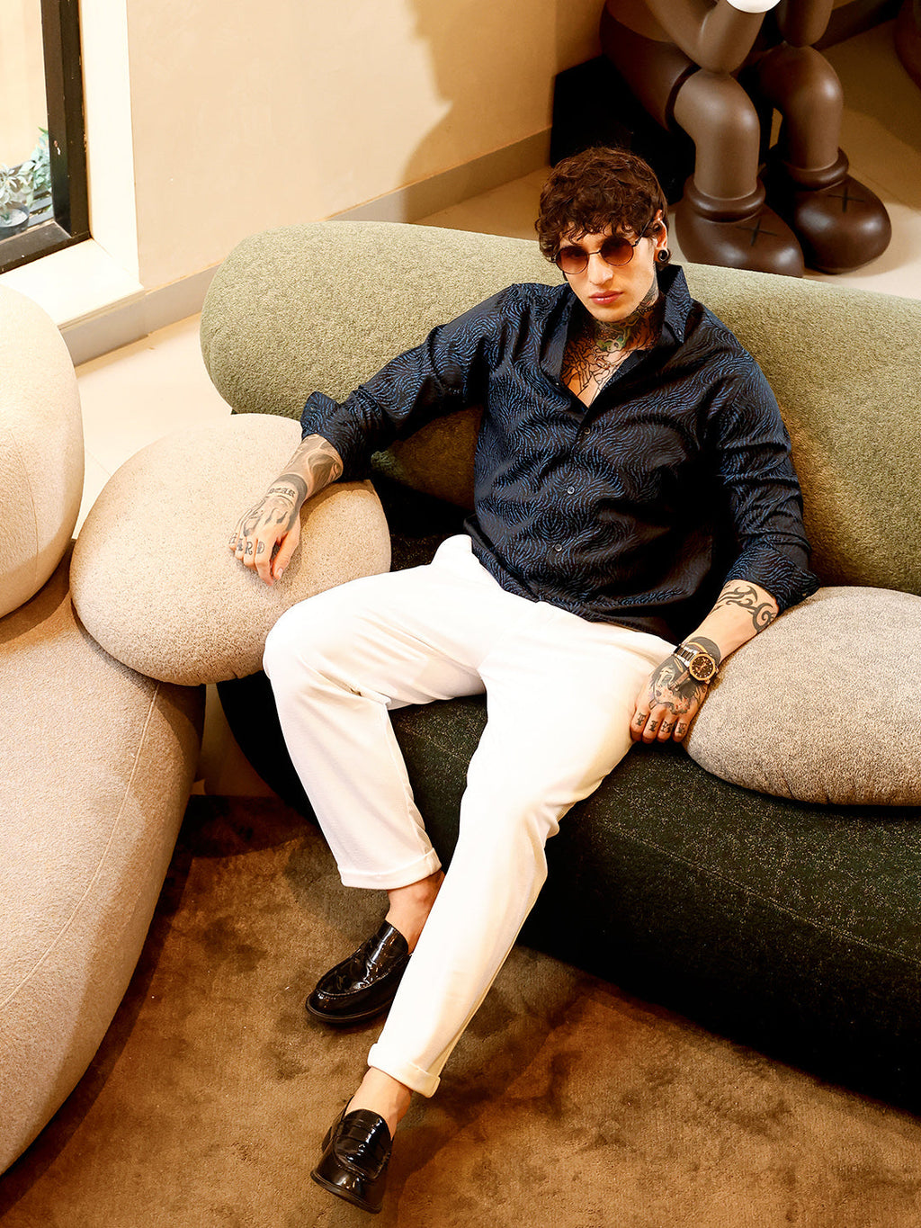 Contrast-Streaks Jacquard Shirt