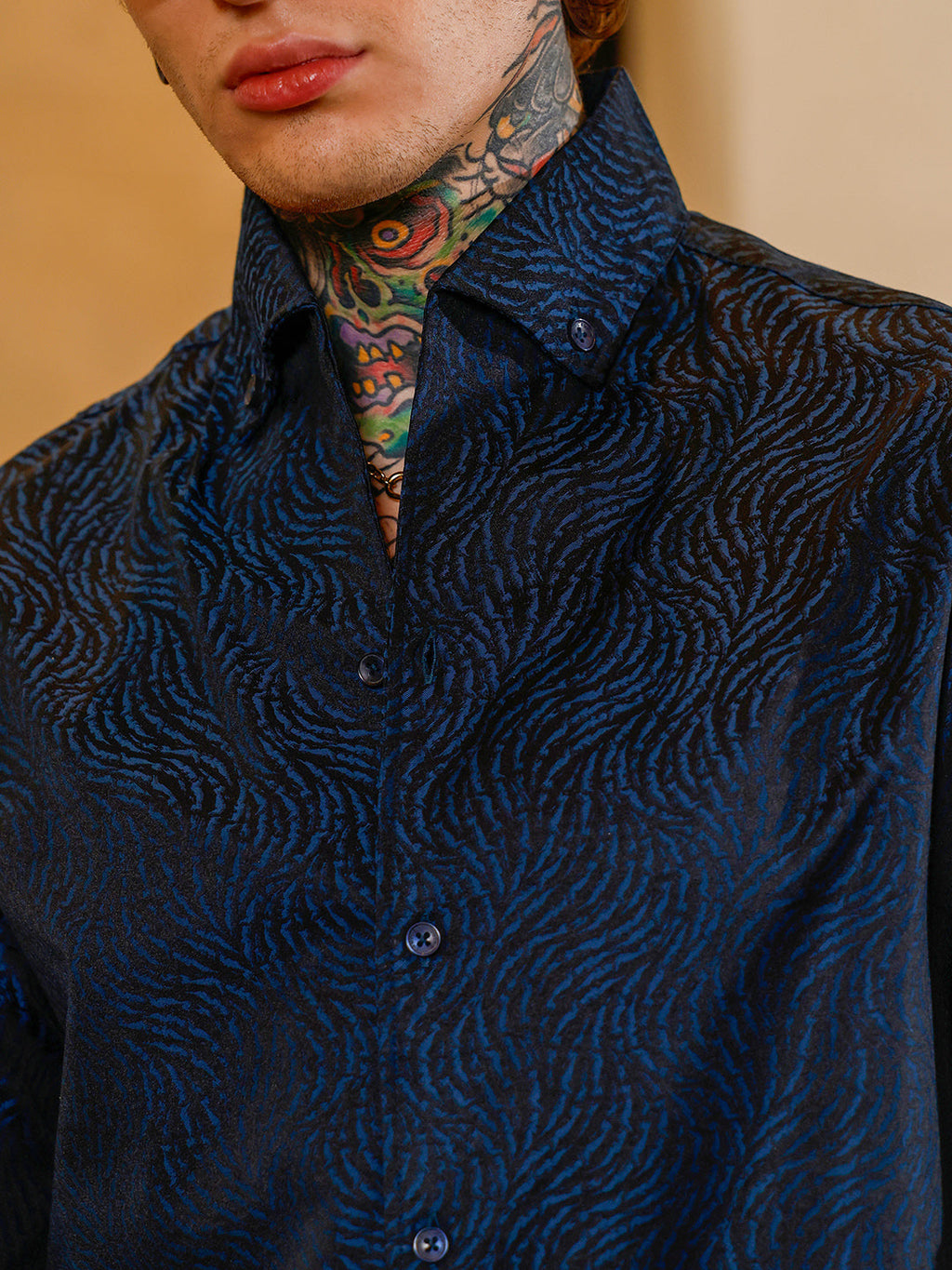 Contrast-Streaks Jacquard Shirt