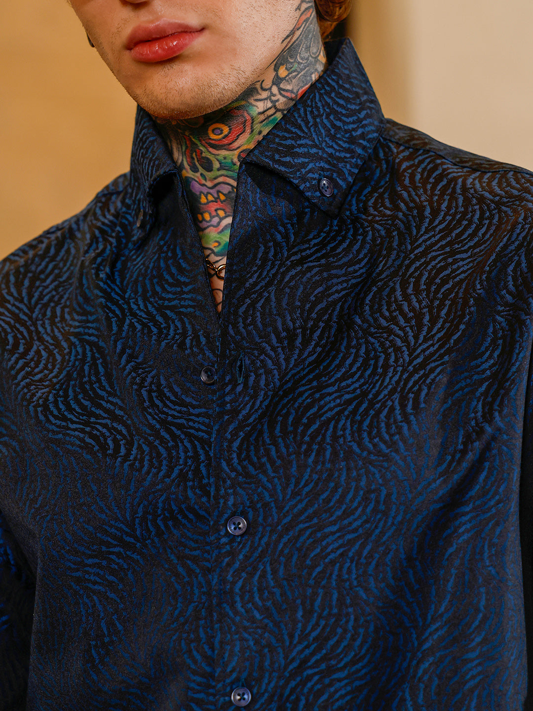 Contrast-Streaks Jacquard Shirt