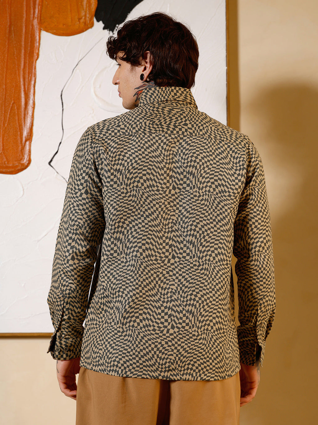 Curved-Check Jacquard Shirt
