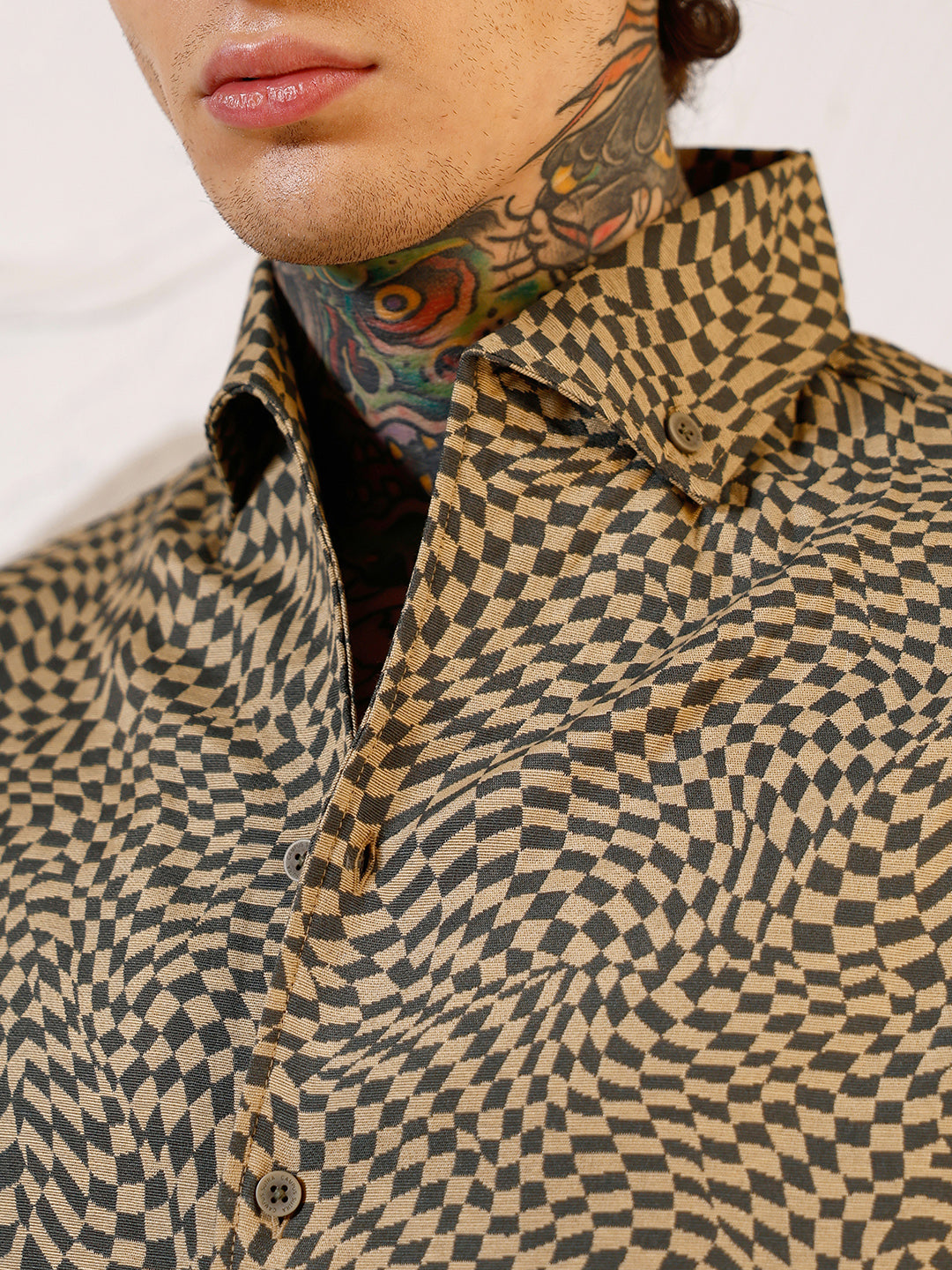 Curved-Check Jacquard Shirt
