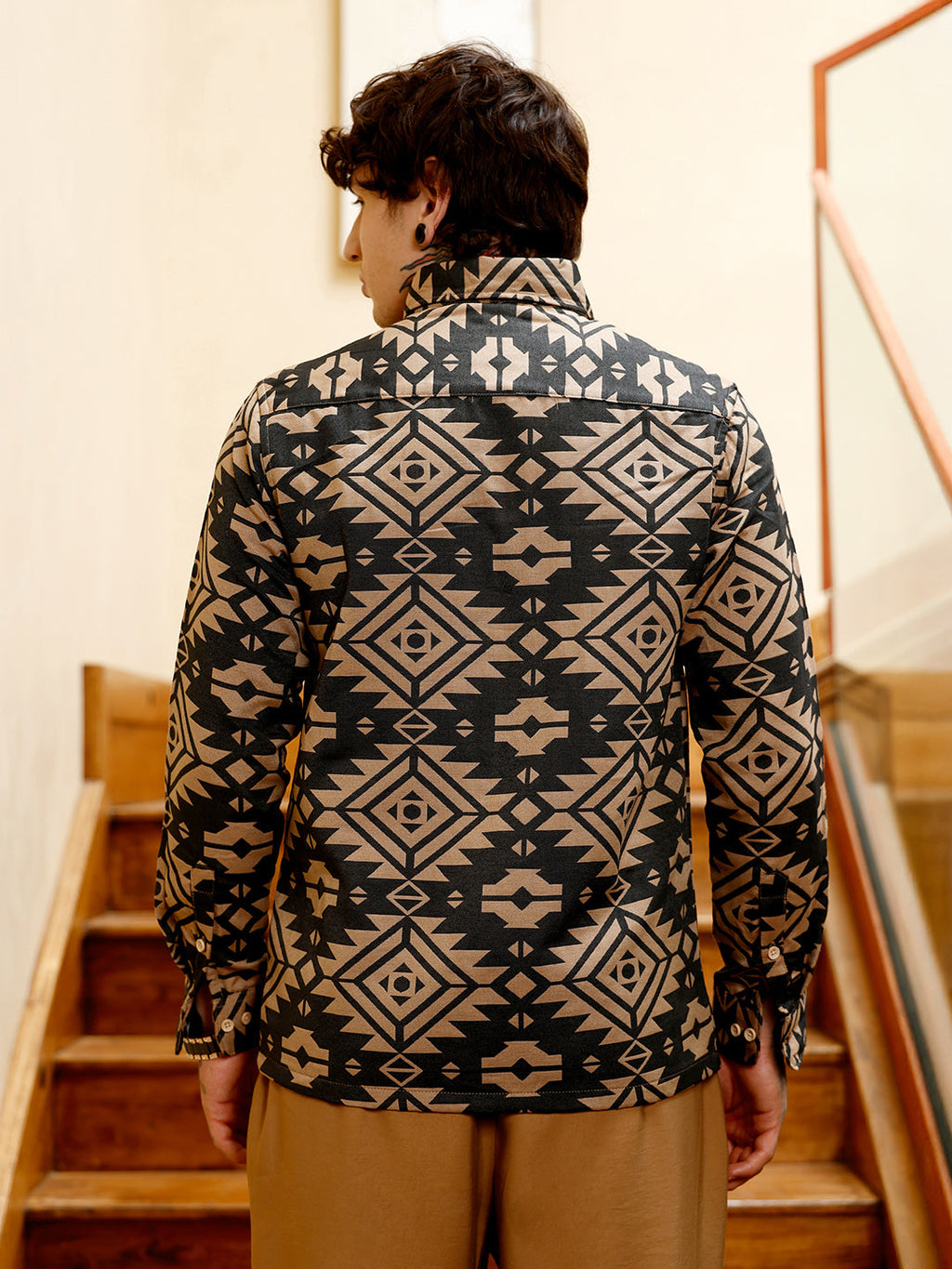 Contrast Aztec-Block Jacquard Shirt