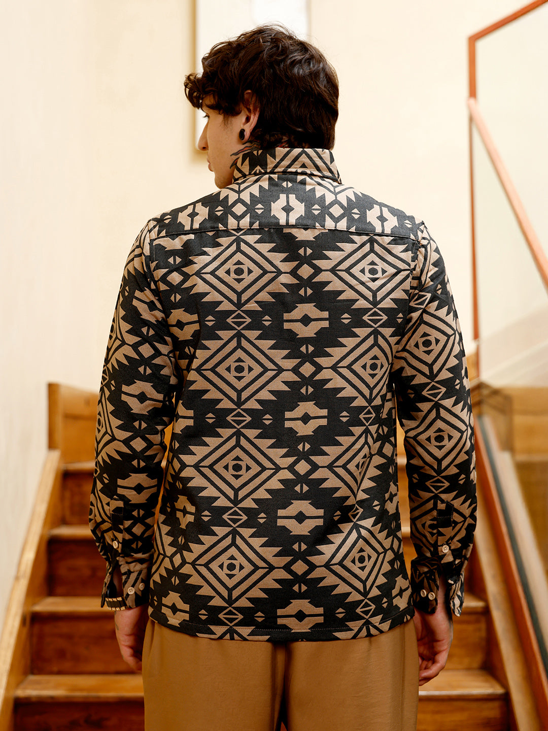 Contrast Aztec-Block Jacquard Shirt