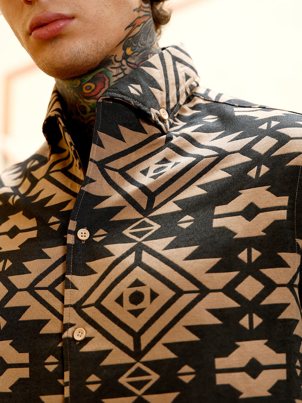 Contrast Aztec-Block Jacquard Shirt