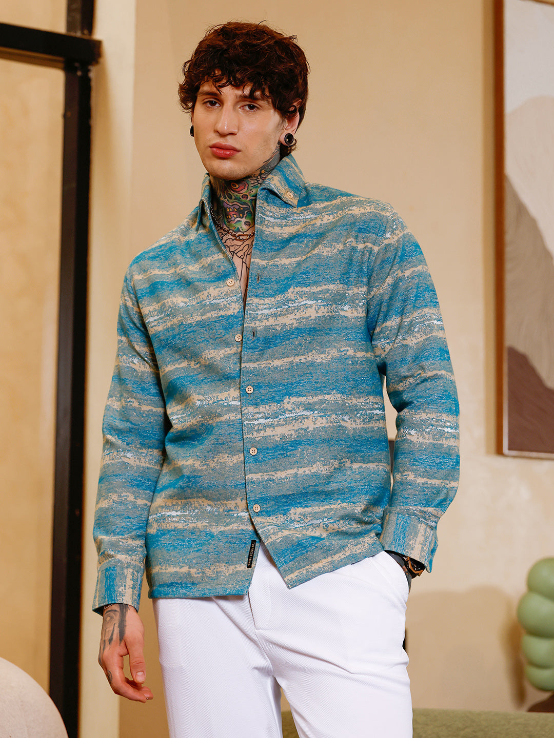 Gradient-Strokes Jacquard Shirt