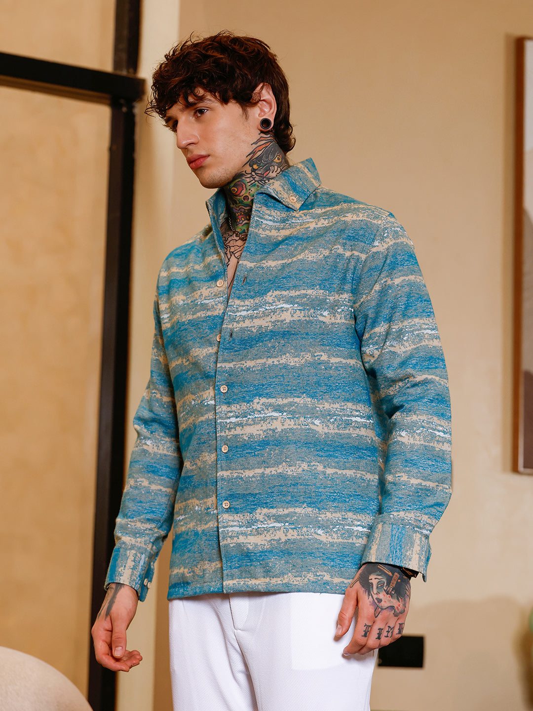 Gradient-Strokes Jacquard Shirt