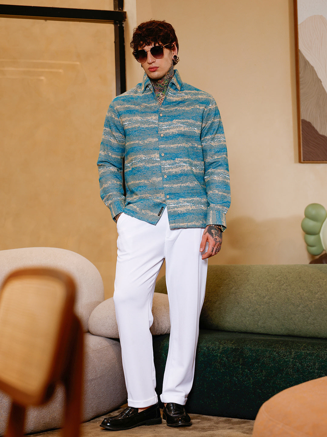 Gradient-Strokes Jacquard Shirt