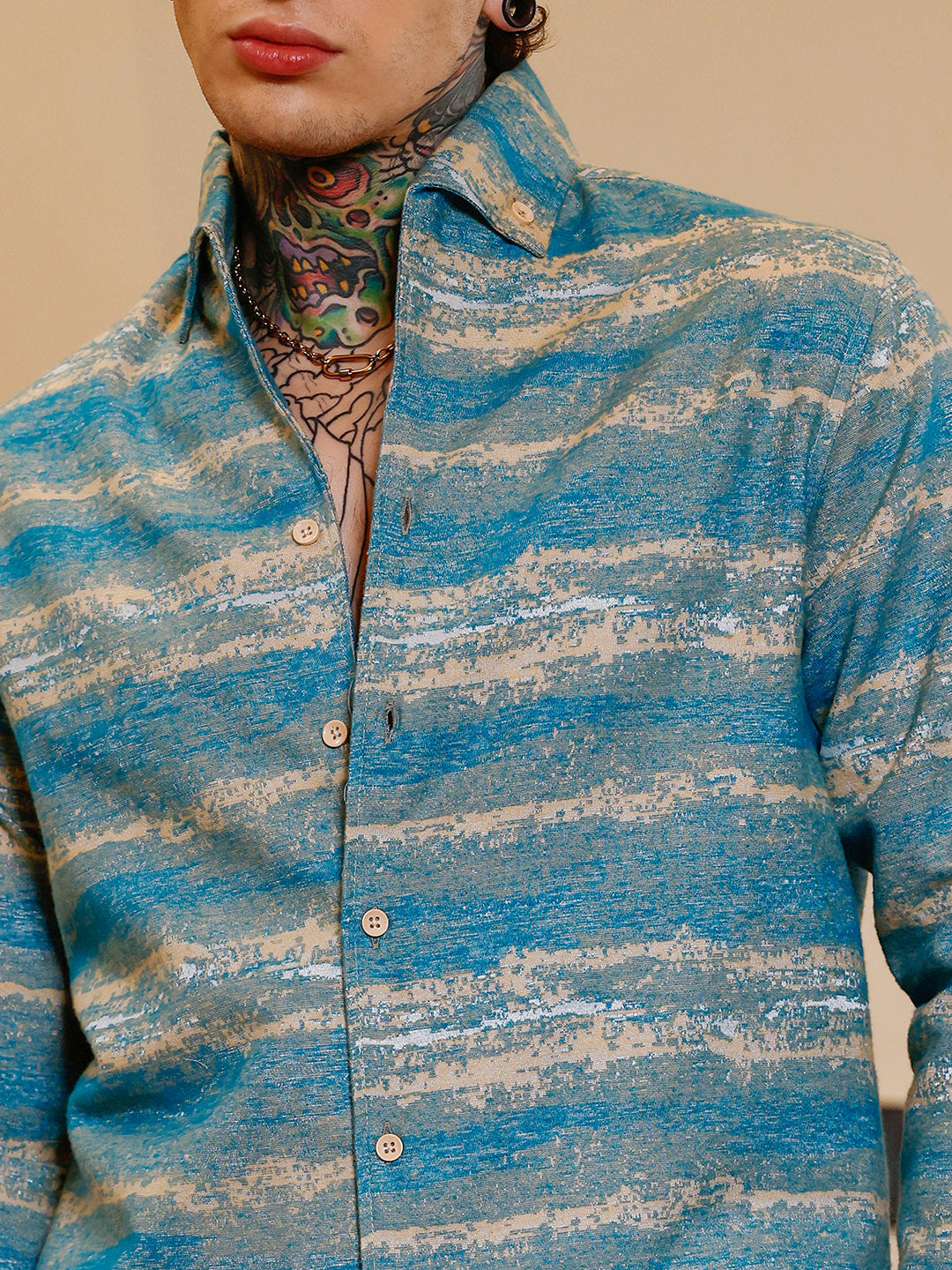 Gradient-Strokes Jacquard Shirt