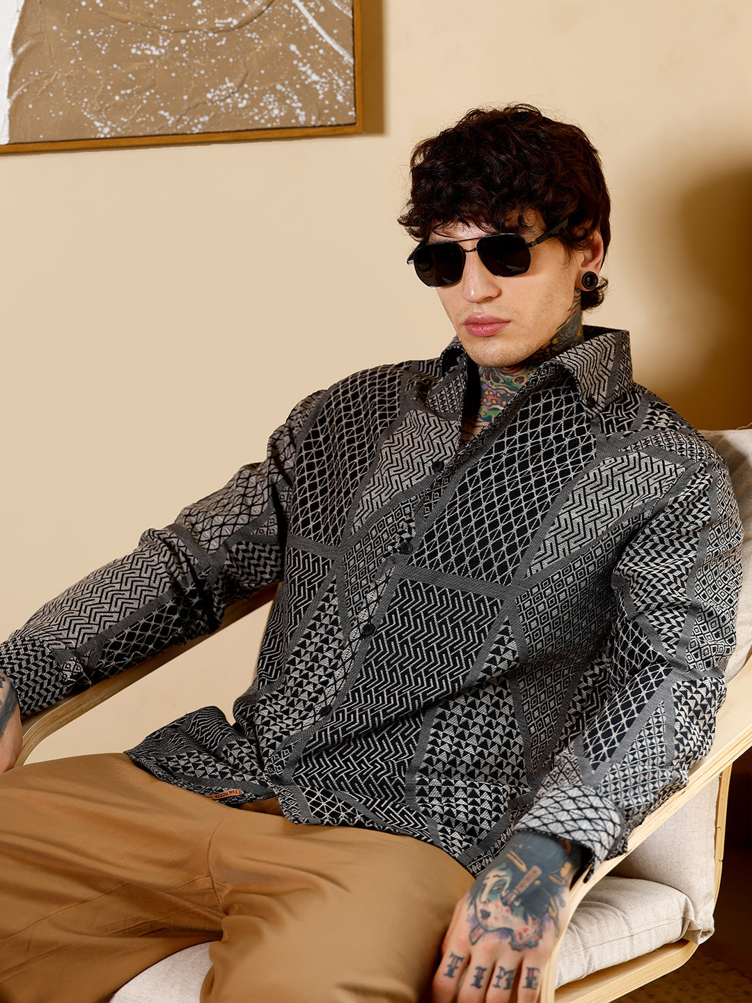 Geometric-Blocks Jacquard Shirt