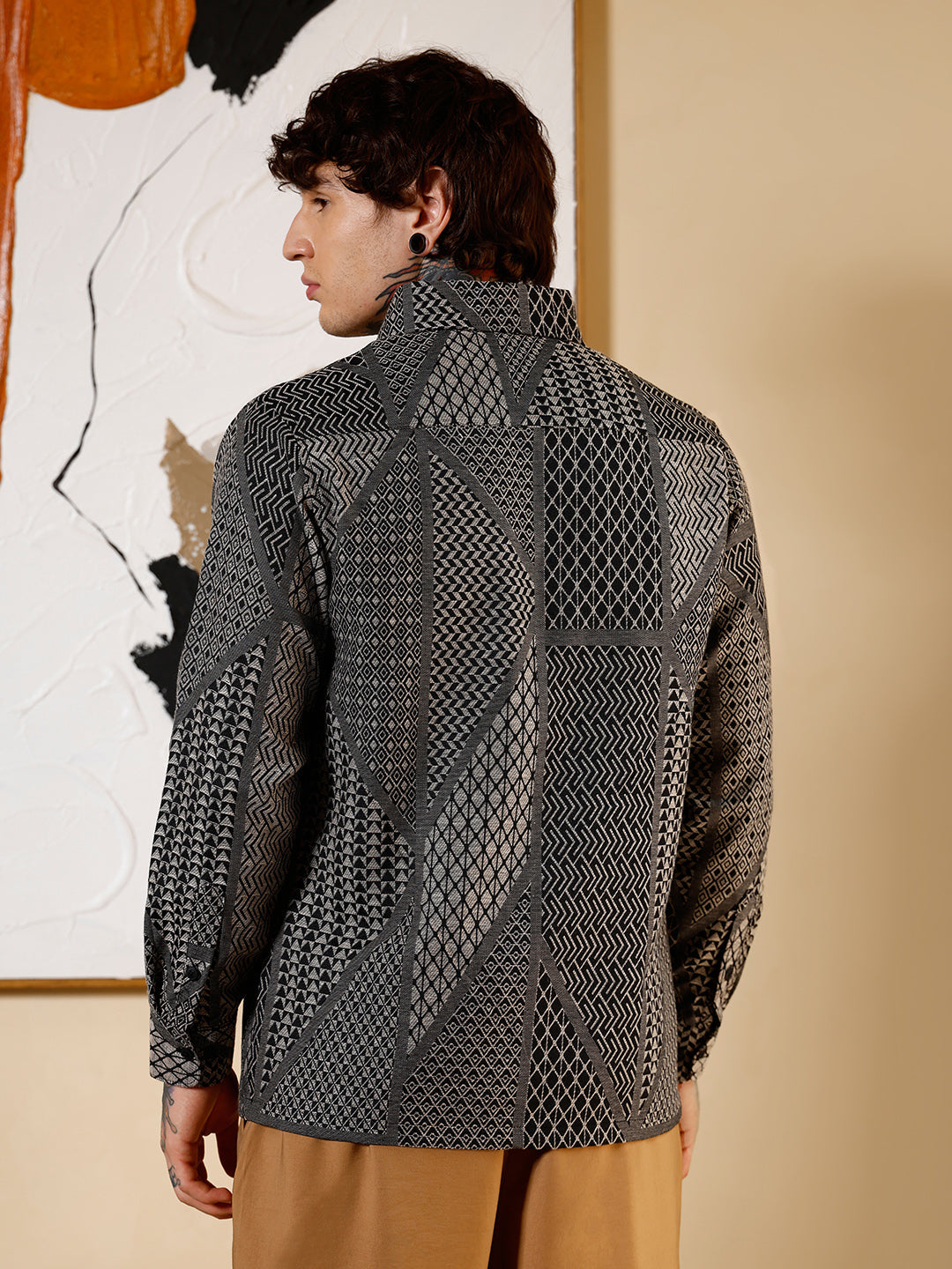 Geometric-Blocks Jacquard Shirt