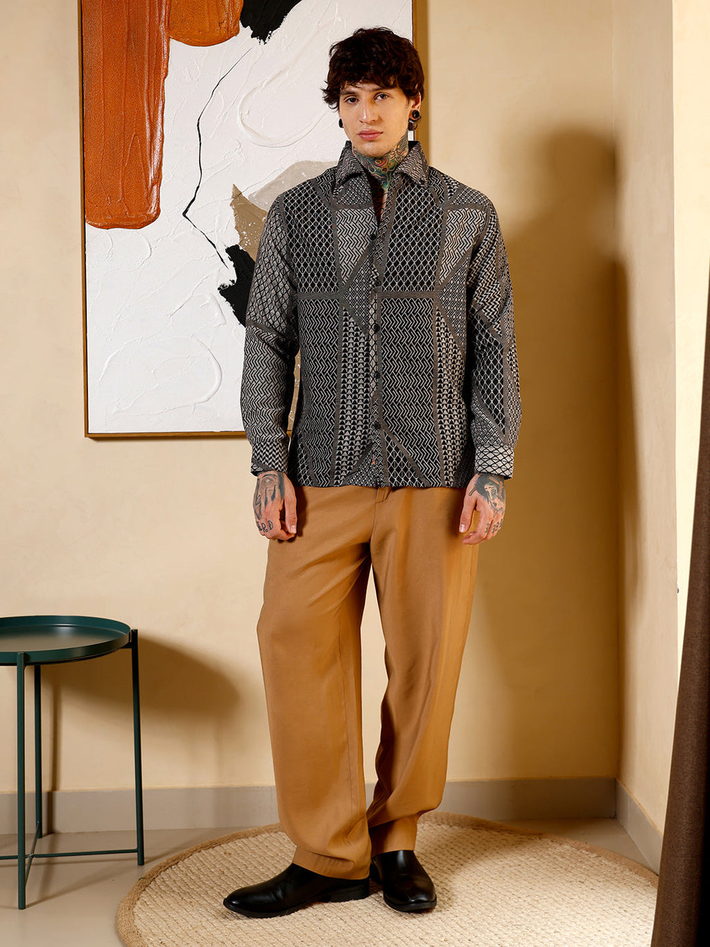 Geometric-Blocks Jacquard Shirt