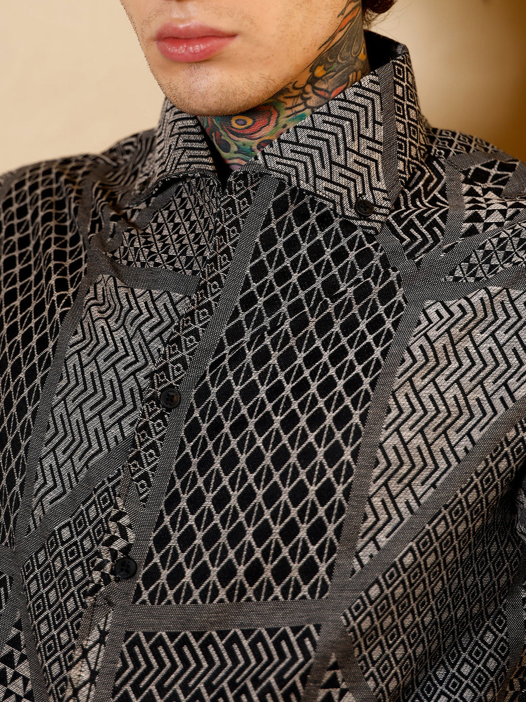 Geometric-Blocks Jacquard Shirt