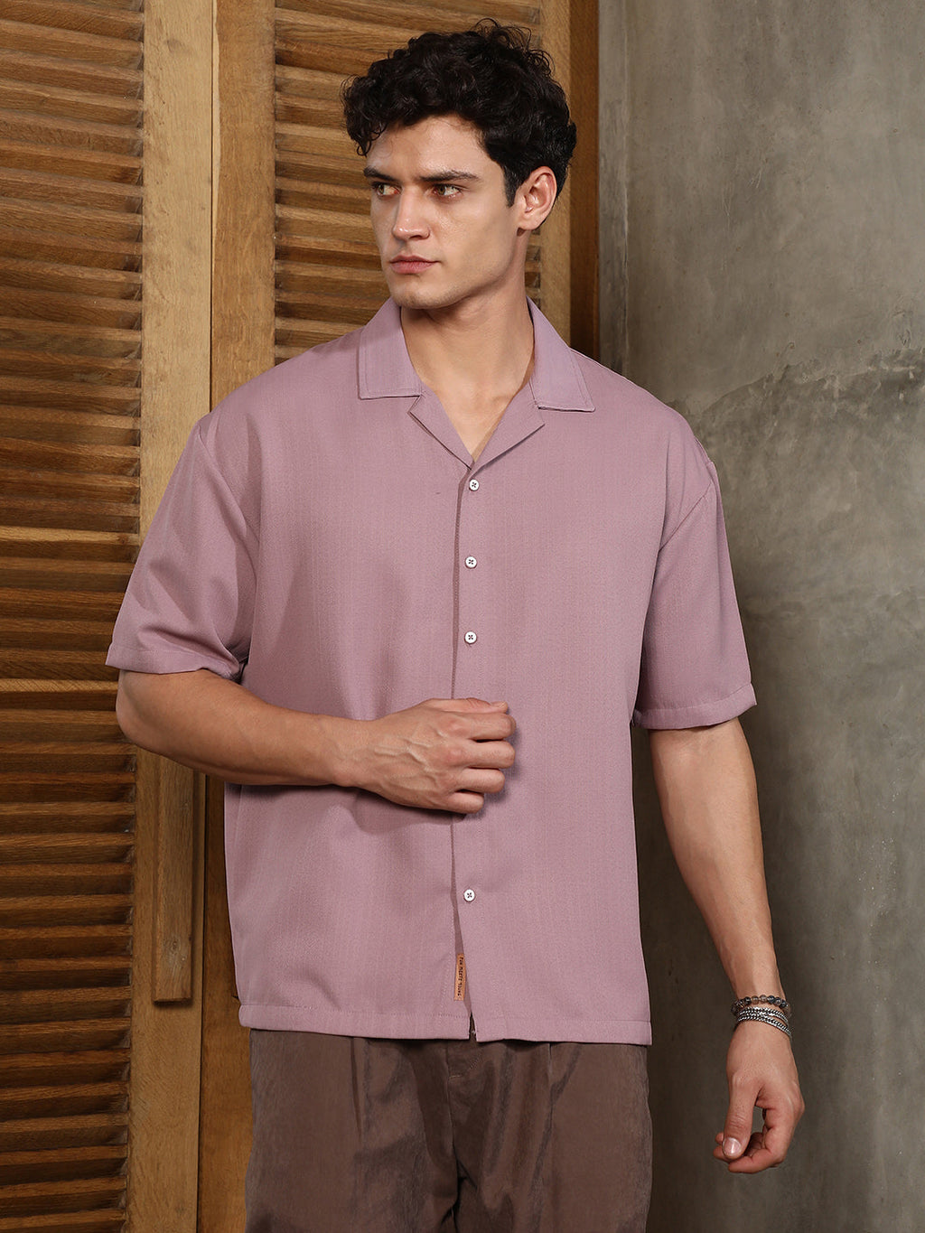 Rouge Pink Solid Cuban Relaxed Shirt