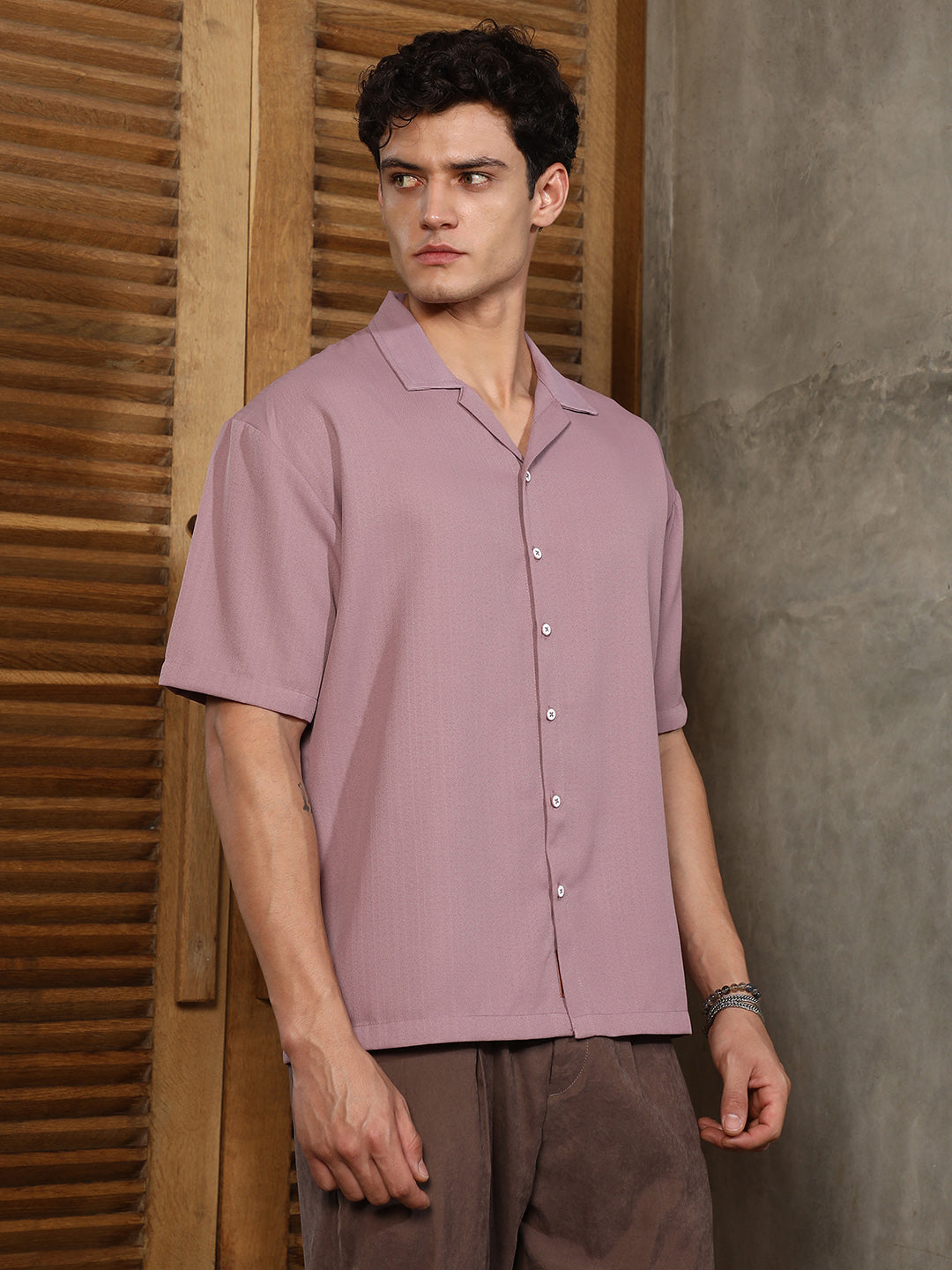 Rouge Pink Solid Cuban Relaxed Shirt