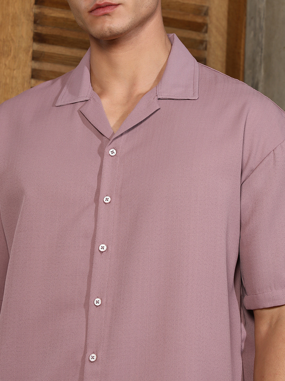 Rouge Pink Solid Cuban Relaxed Shirt