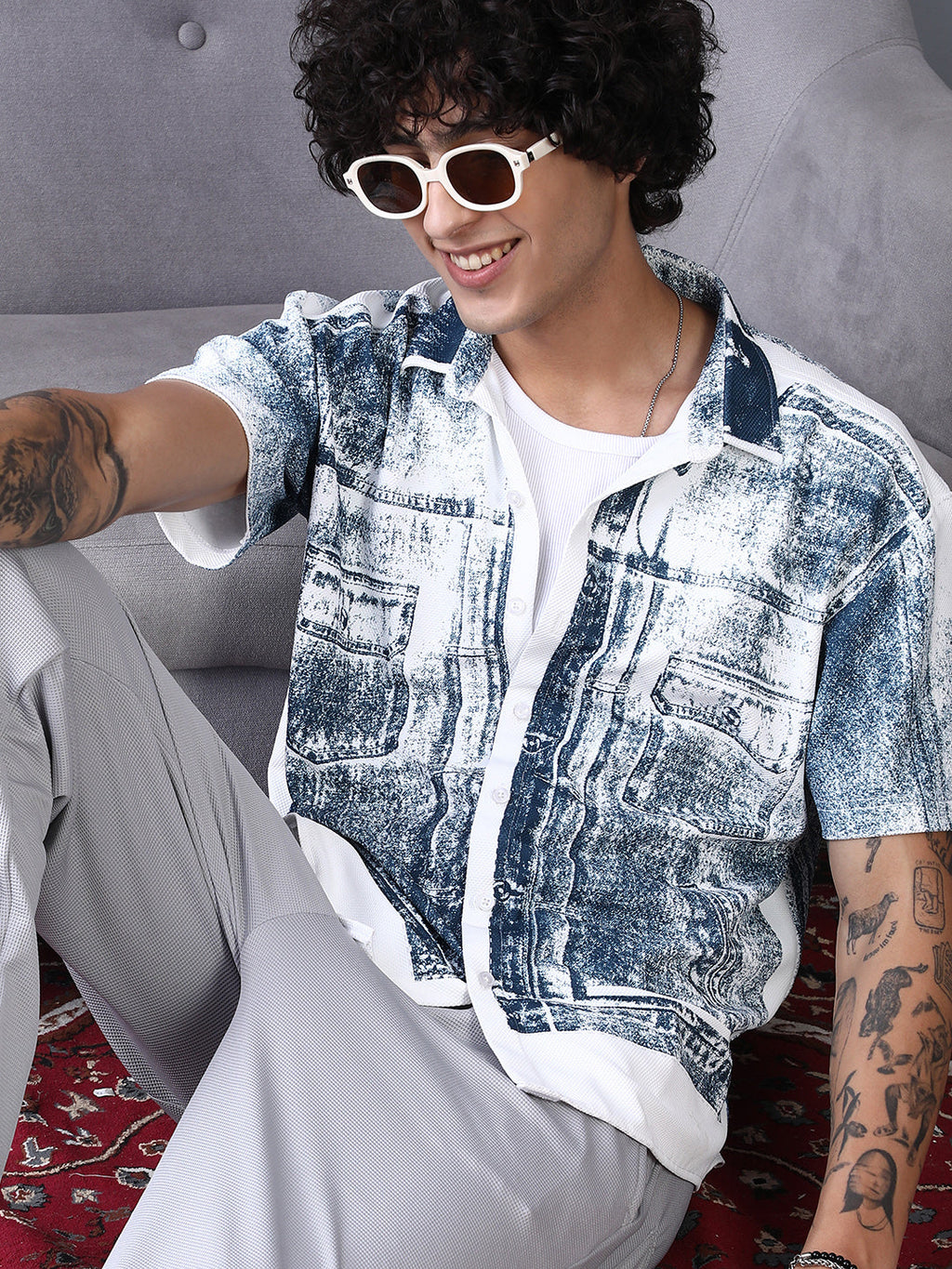 Denim-Imprint Relaxed Shirt