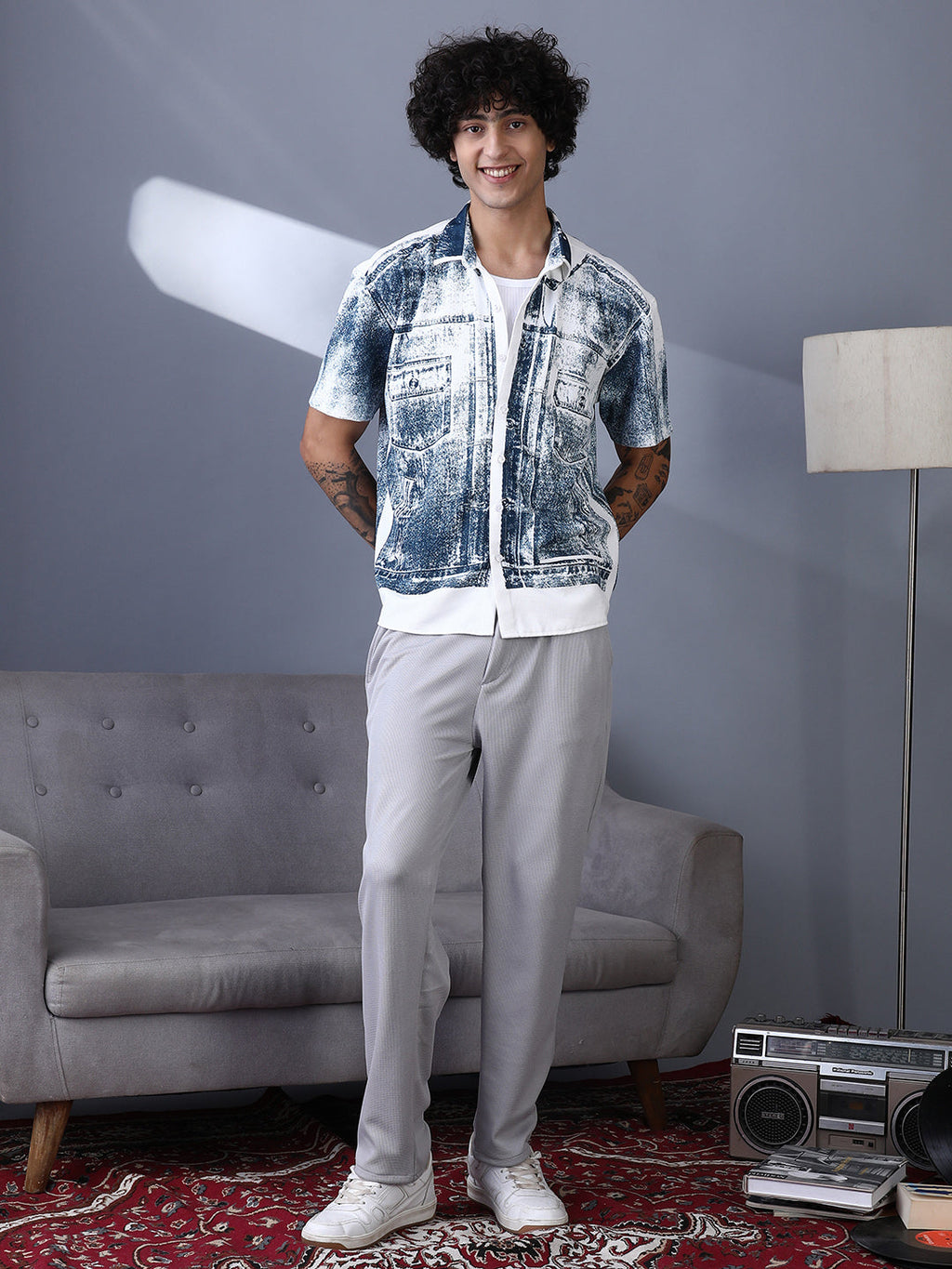 Denim-Imprint Relaxed Shirt