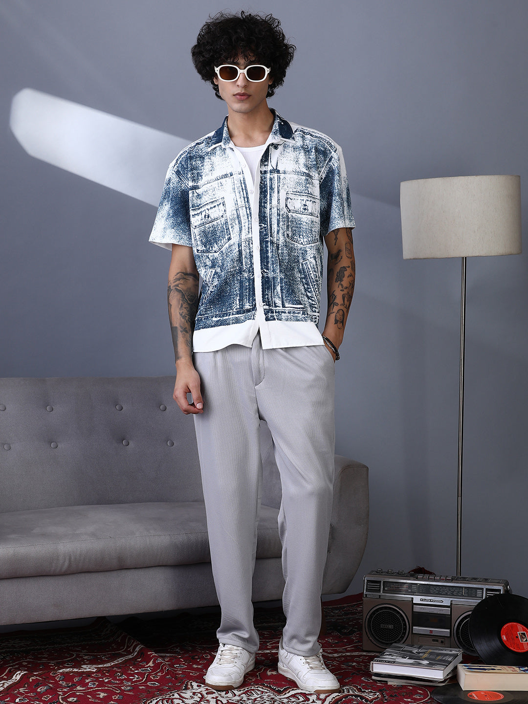 Denim-Imprint Relaxed Shirt