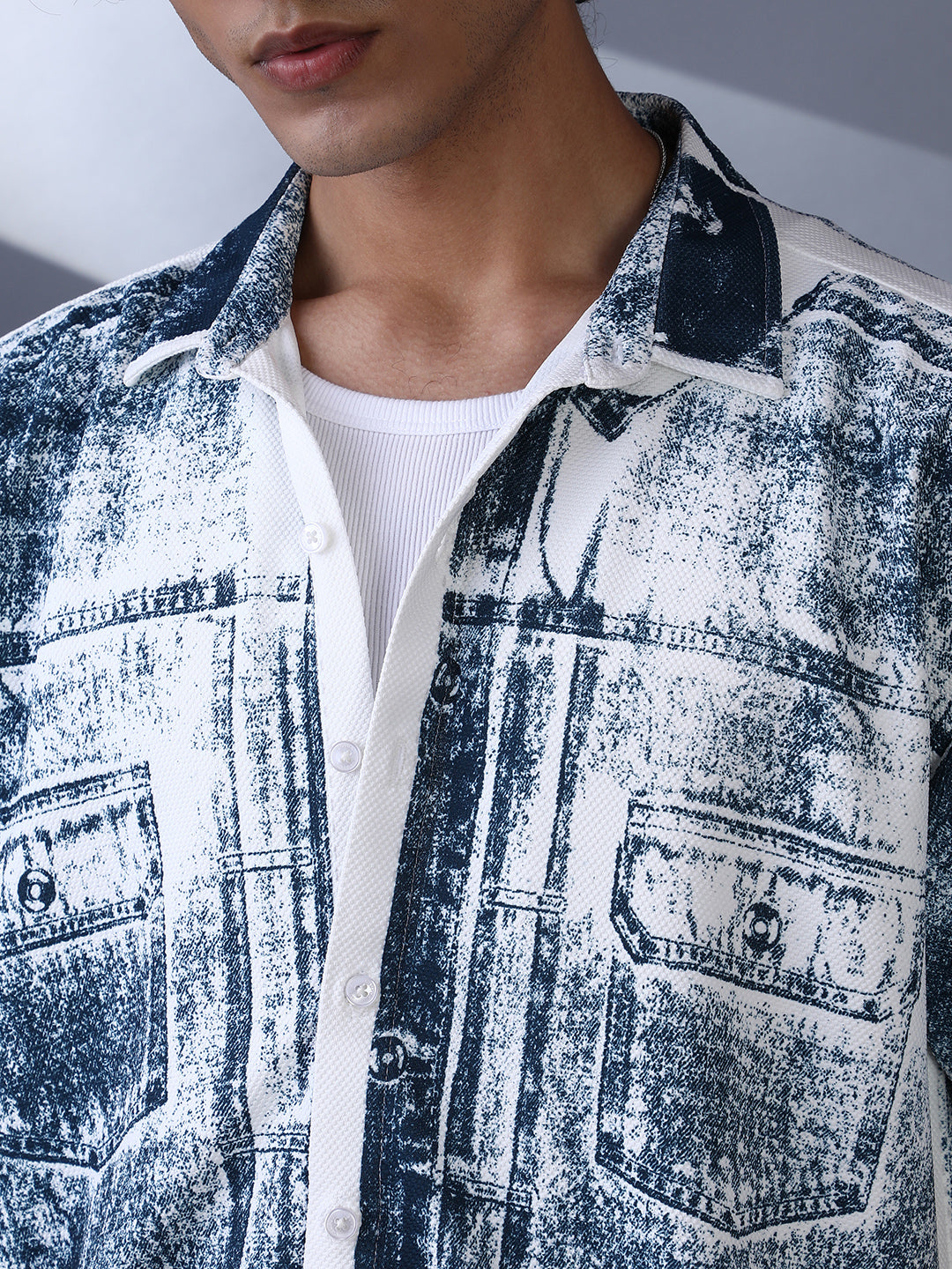 Denim-Imprint Relaxed Shirt