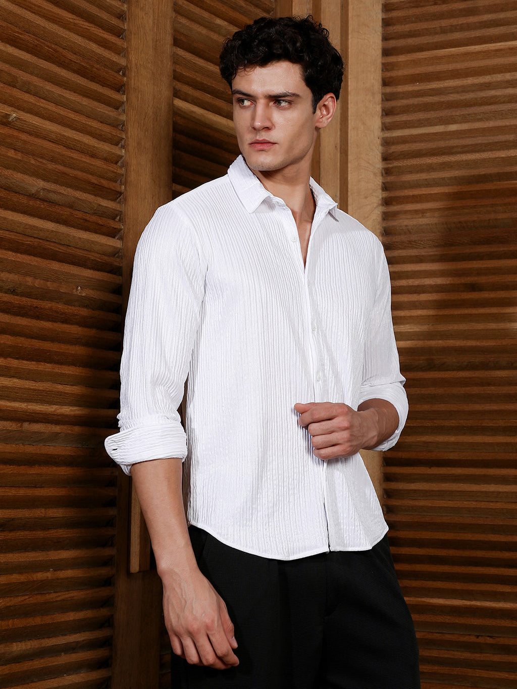 Chalk White Solid Creased Shirt