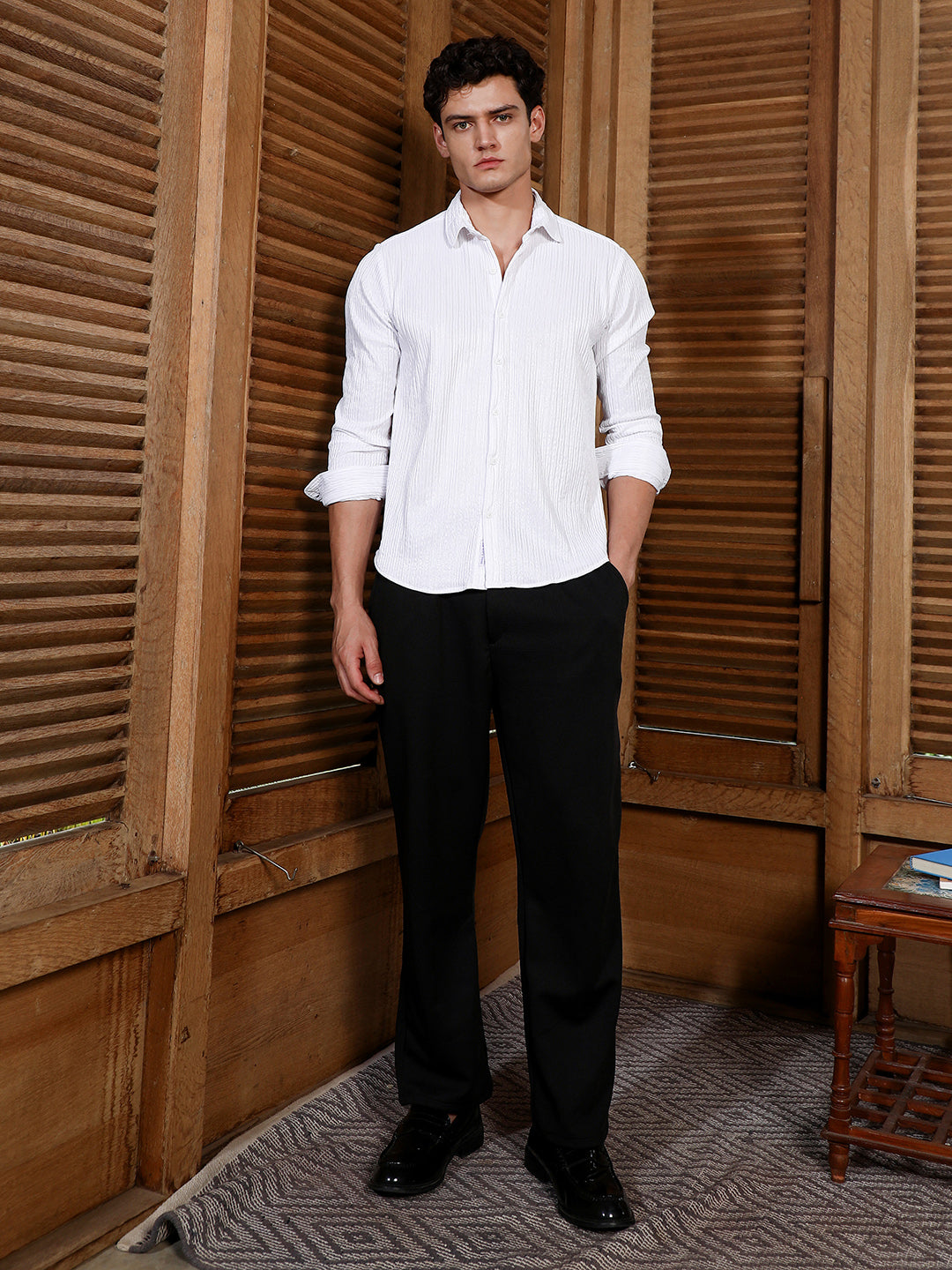 Chalk White Solid Creased Shirt