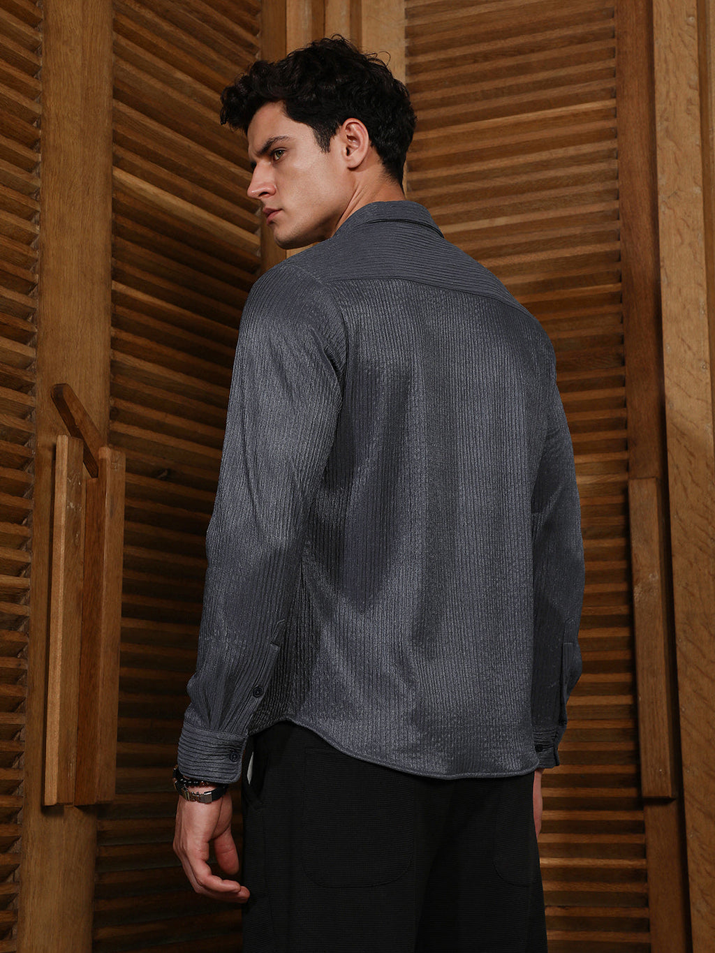 Charcoal Grey Solid Creased Shirt
