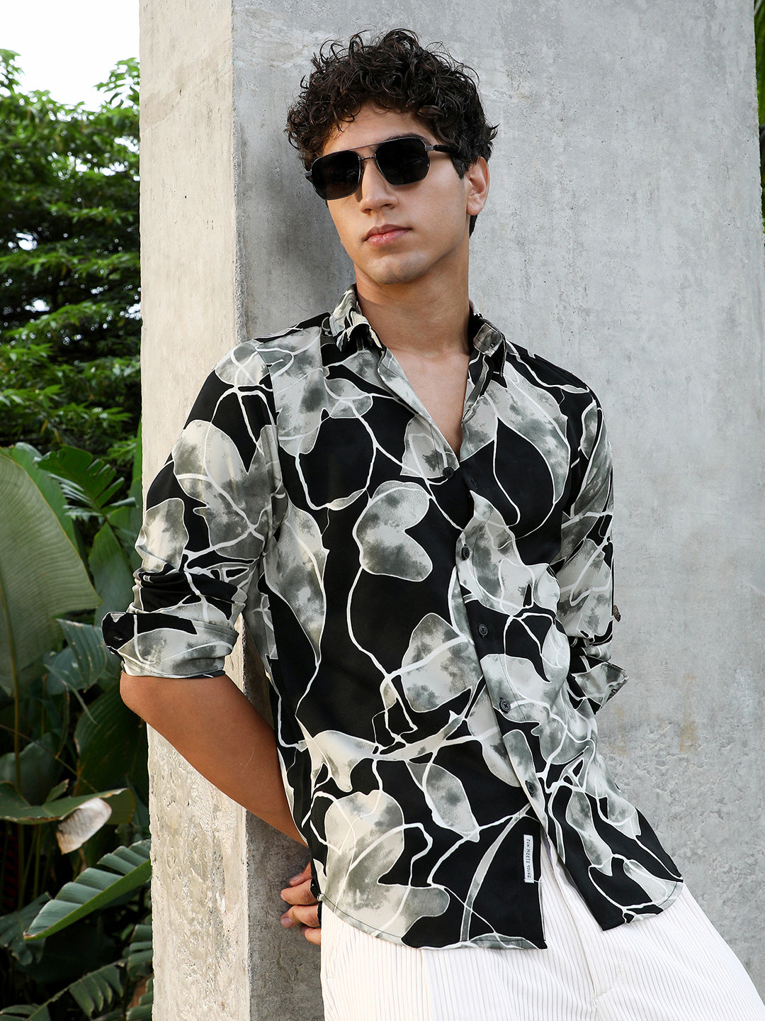 Artistic-Foliage Lined Imrprint Shirt