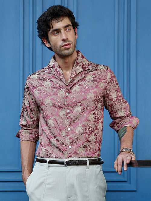 Men's Floral Jacquard Full Sleeve Cuban Collar Shirt