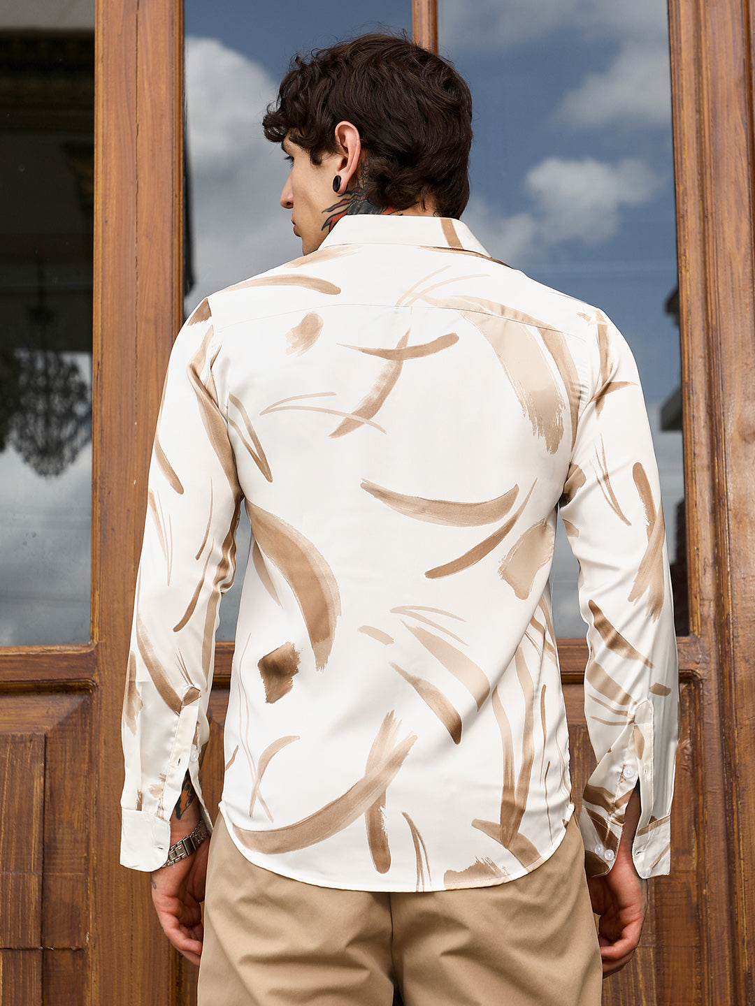 Contrast-Strokes Imprint Shirt