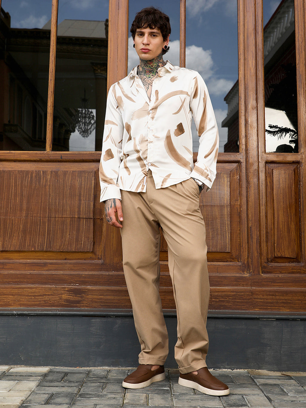 Contrast-Strokes Imprint Shirt