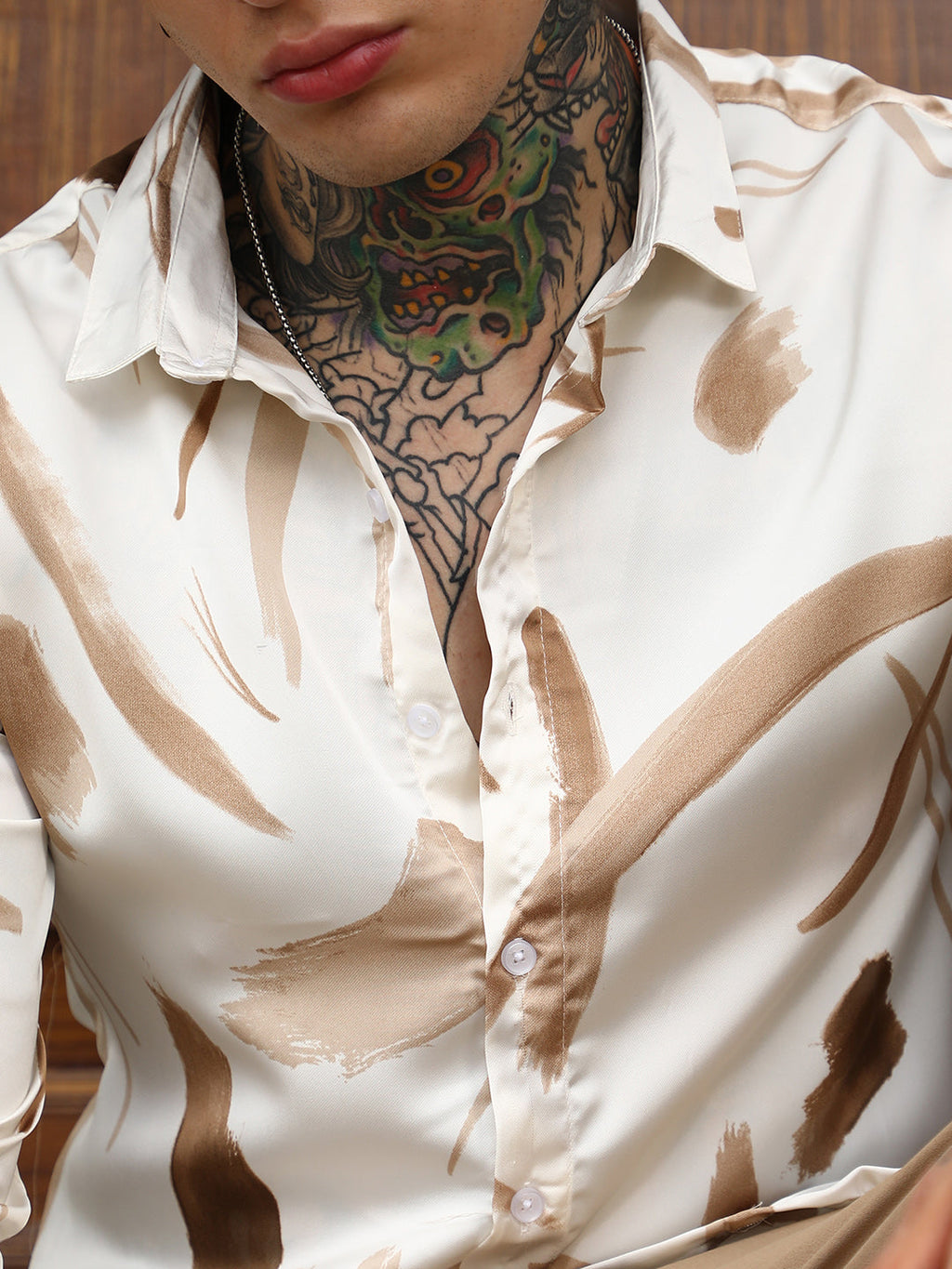 Contrast-Strokes Imprint Shirt