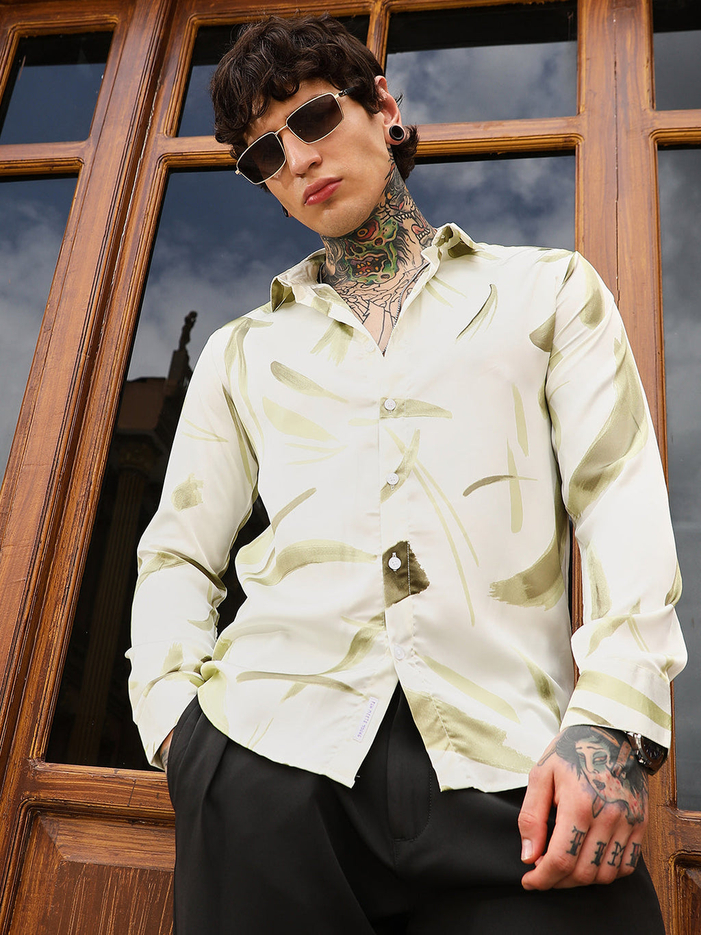 Contrast-Strokes Imprint Shirt