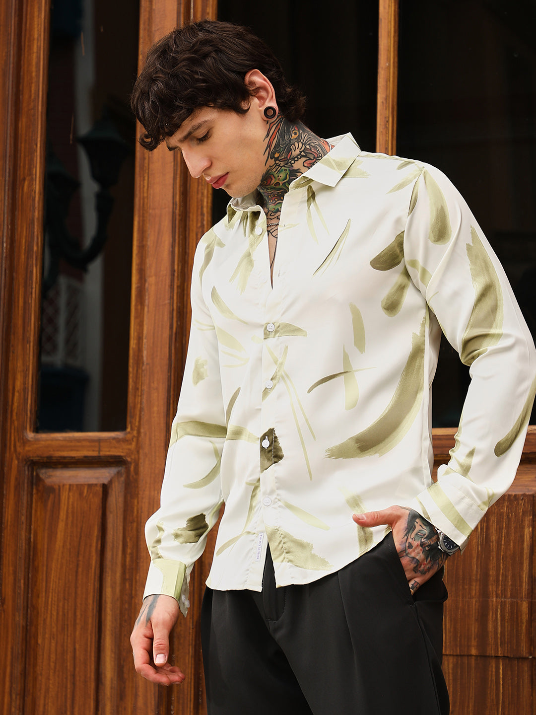 Contrast-Strokes Imprint Shirt