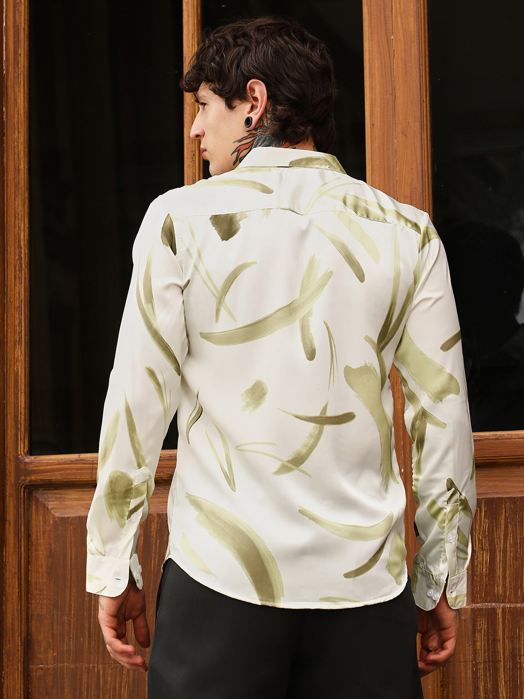 Contrast-Strokes Imprint Shirt